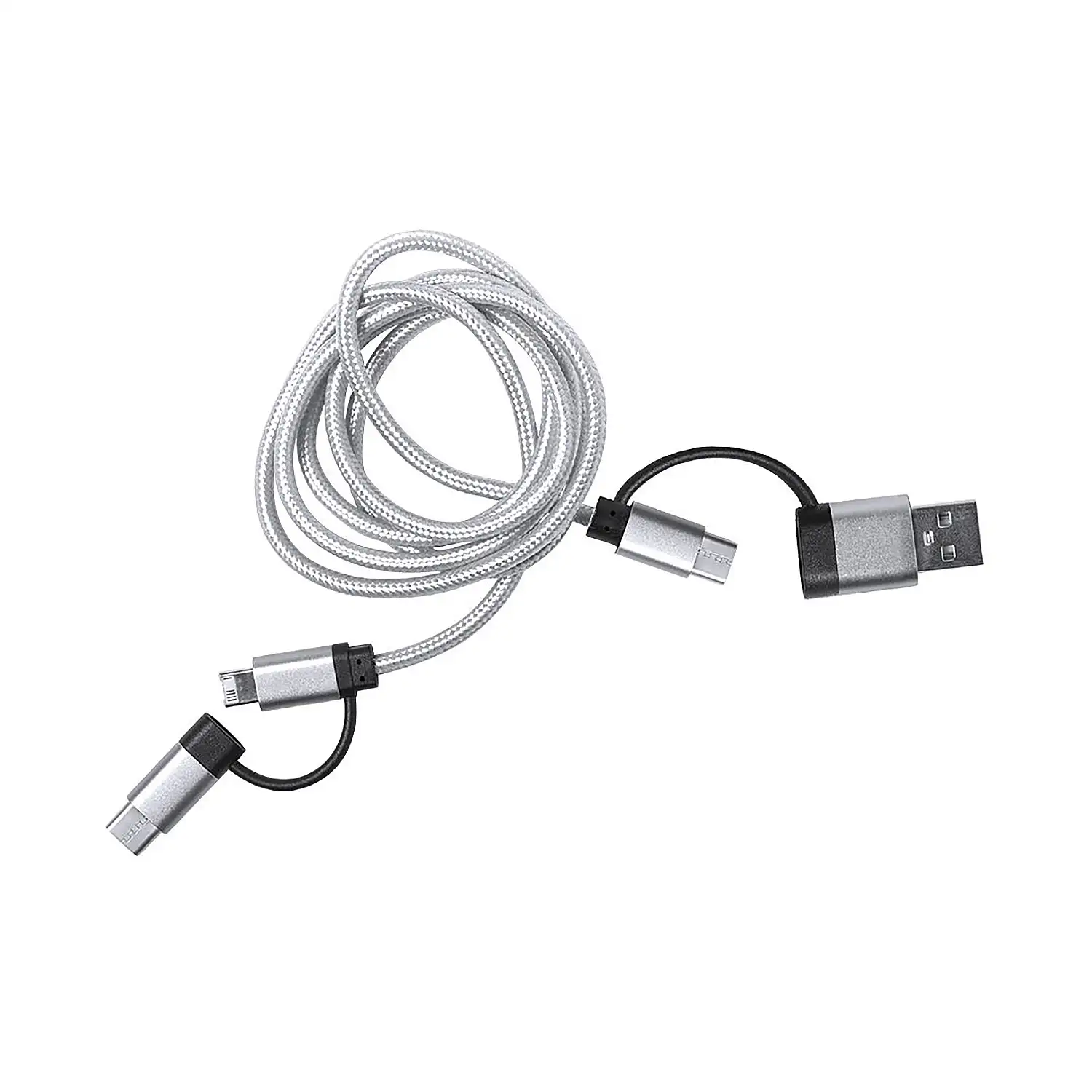Cable Cargador Conexión Micro USB, Tipo C y Lightning 5V DC 2.4A