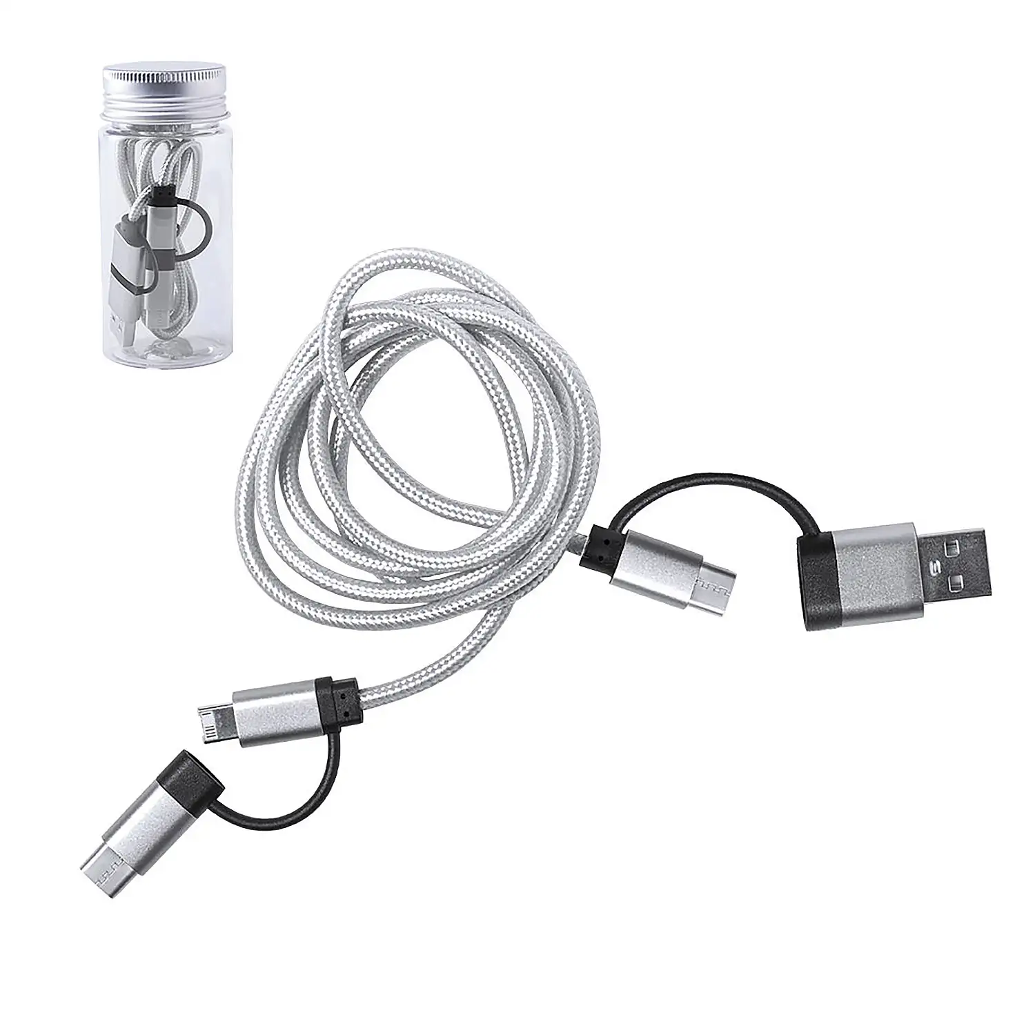 Cable Cargador Conexión Micro USB, Tipo C y Lightning 5V DC 2.4A