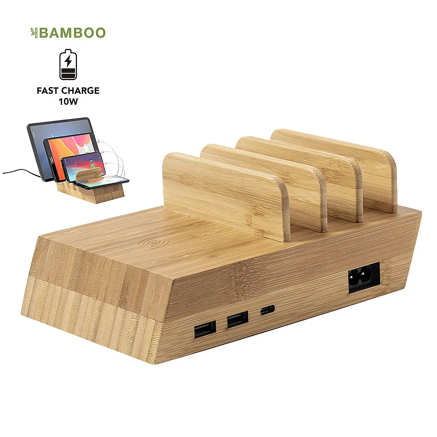 Estación de carga inalámbrica 10W carga rápida 2 Salidas USB y 1 Salida Tipo C