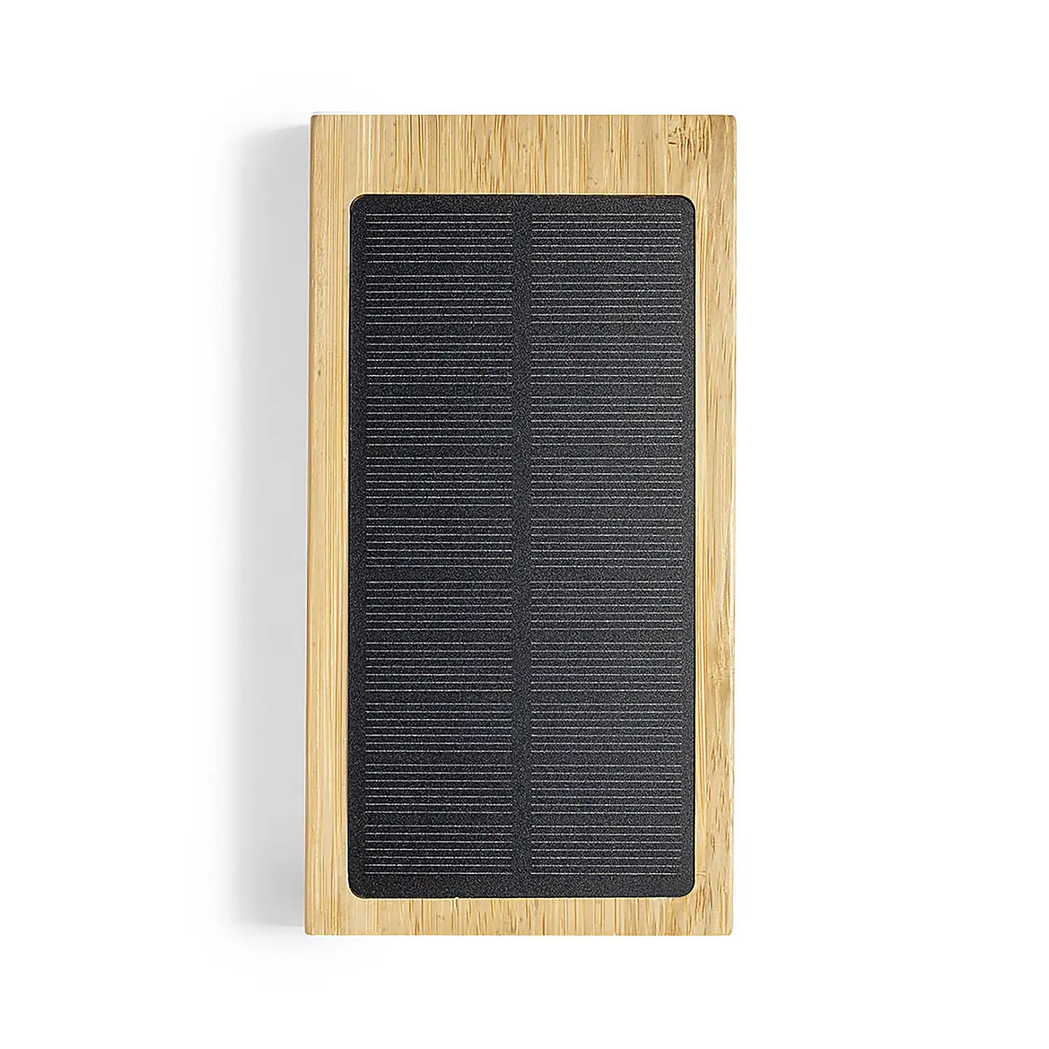 Power Bank nature bambú Qi 5W. 10000 mAh. Carga Solar. 2 Salidas USB y 1 Tipo C. Entrada Micro USB y Tipo C