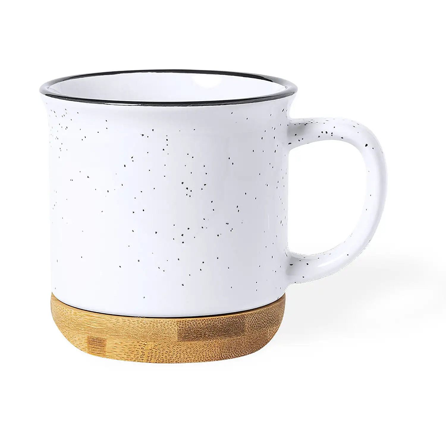  Taza cerámica 330 ml diseño vintage. Base de madera