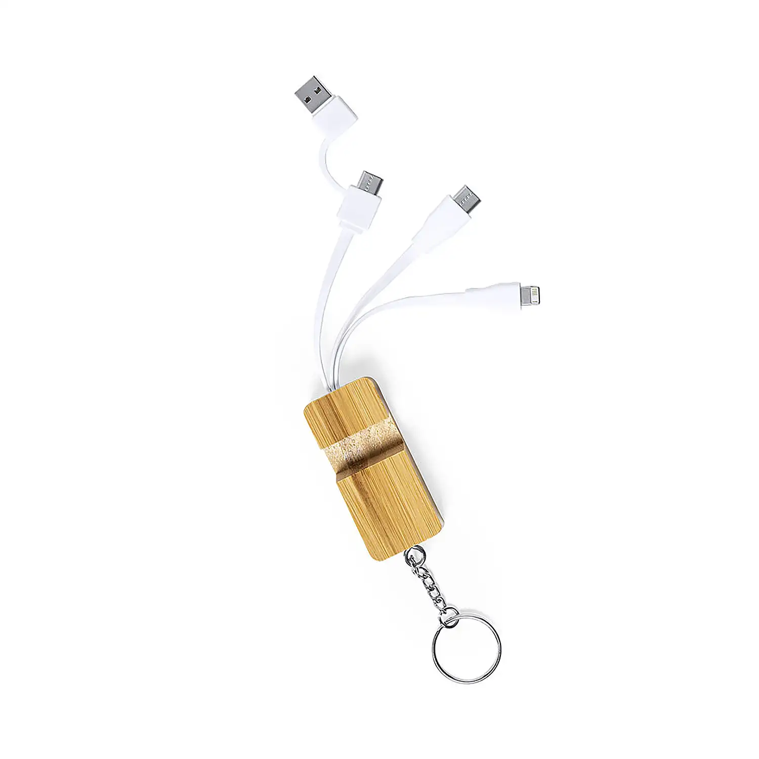 Cable Cargador Multifunción nature bambú .Micro USB, Tipo C y Lightning 5V DC 2.4A