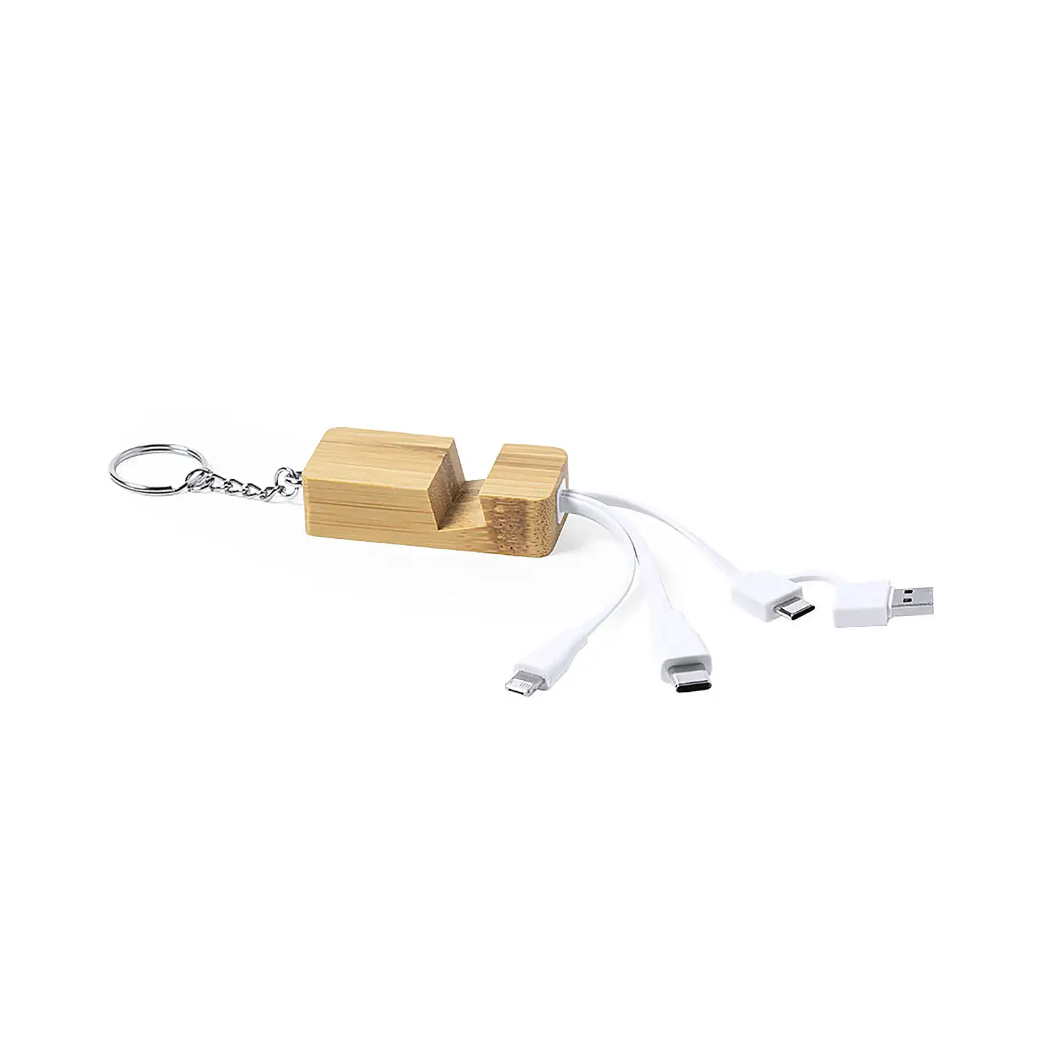 Cable Cargador Multifunción nature bambú .Micro USB, Tipo C y Lightning 5V DC 2.4A