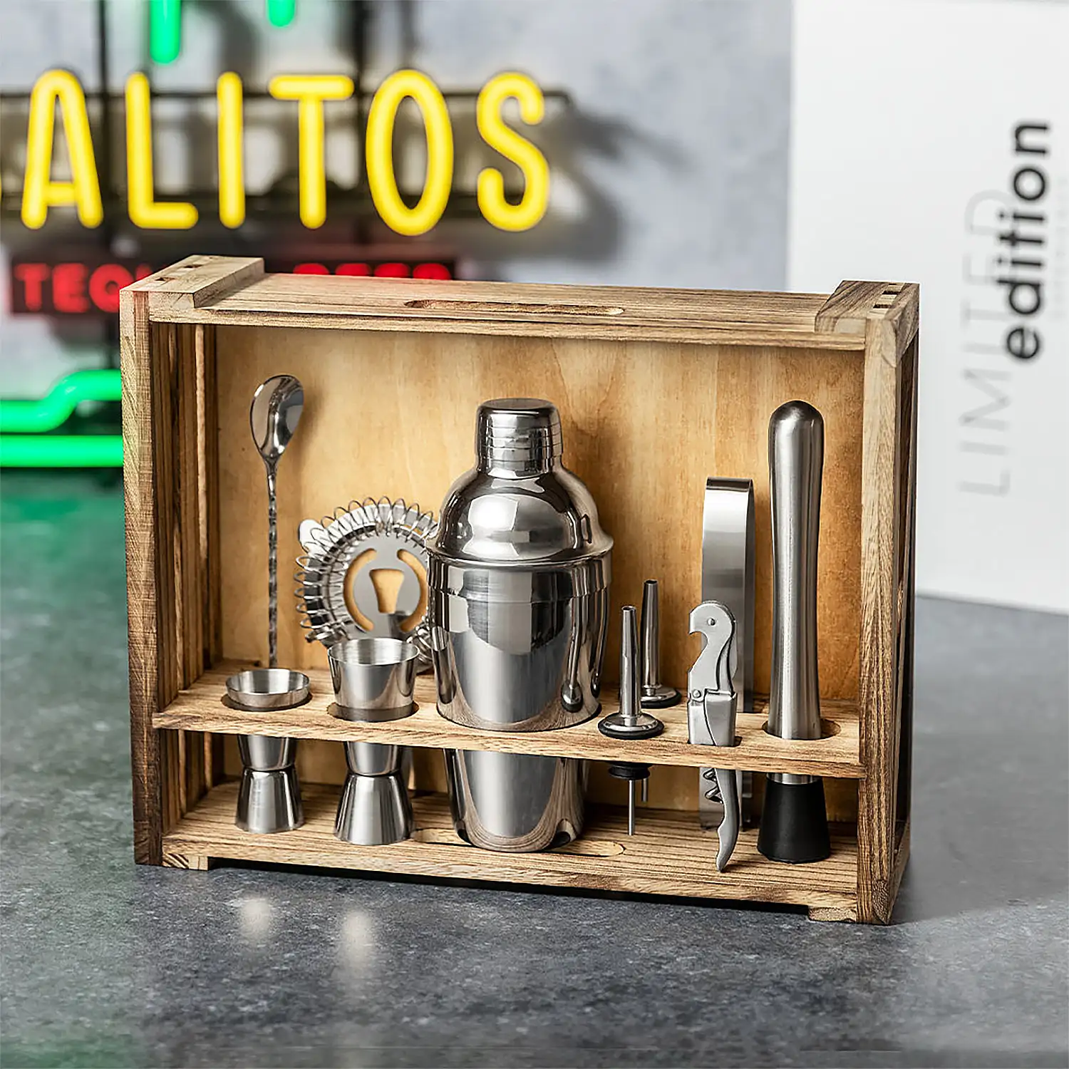 Set Cóctel Coctelera 550 ml. 10 Accesorios diseño exclusivo