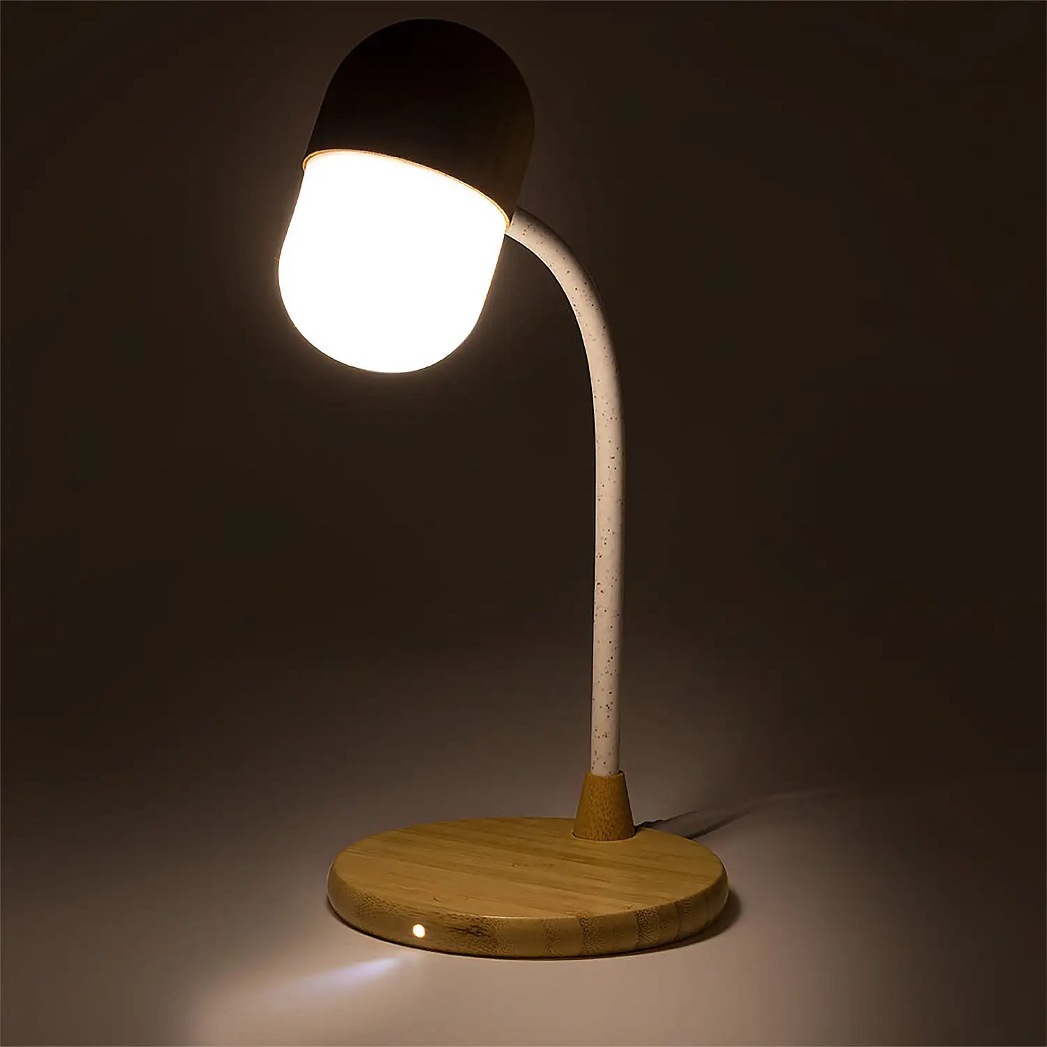 Lámpara cargador Multifunción 14 Ledes. Flexible. 3 Posiciones de Luz. Intensidad de Luz Regulable. Conexión Bluetooth. Potencia Sonido 3W. Conexión USB. Inalámbrico 10W