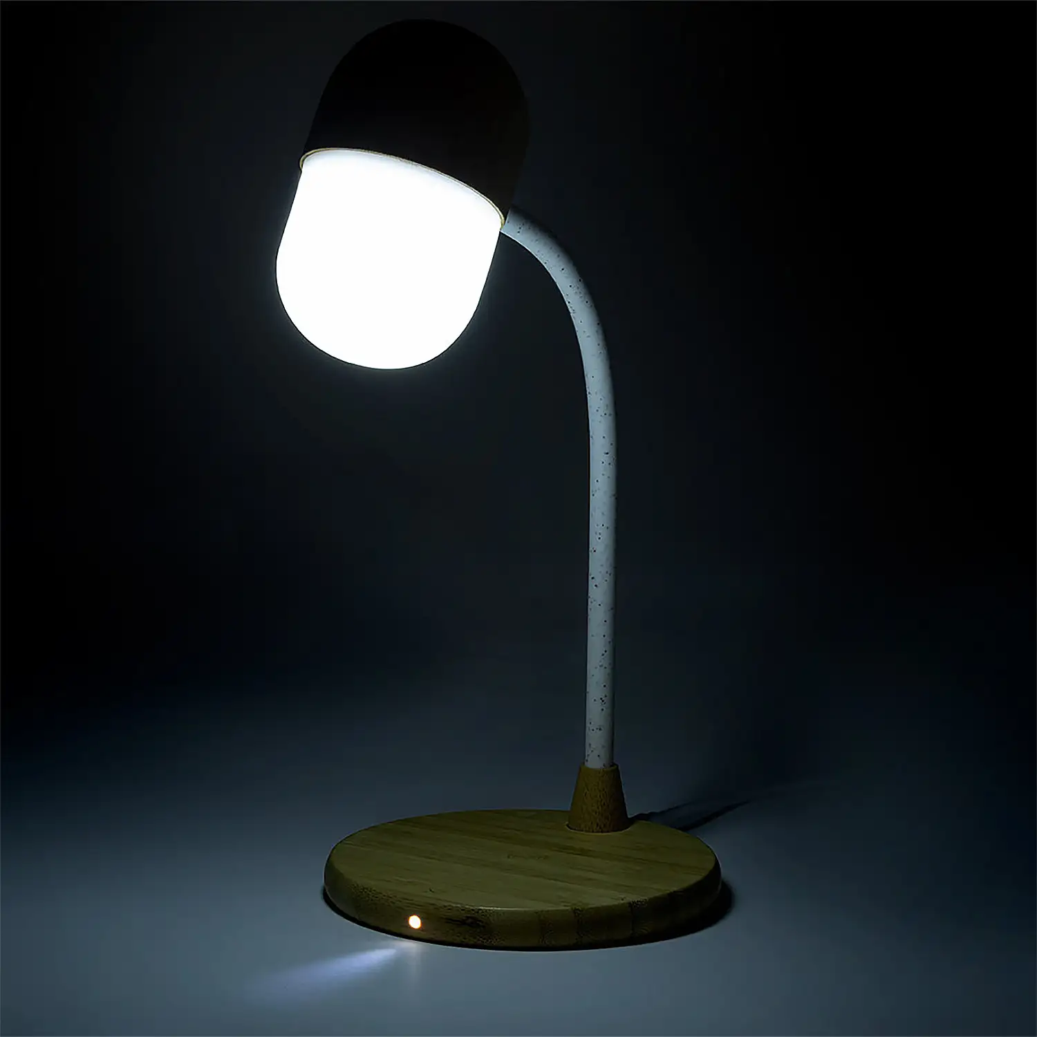 Lámpara cargador Multifunción 14 Ledes. Flexible. 3 Posiciones de Luz. Intensidad de Luz Regulable. Conexión Bluetooth. Potencia Sonido 3W. Conexión USB. Inalámbrico 10W