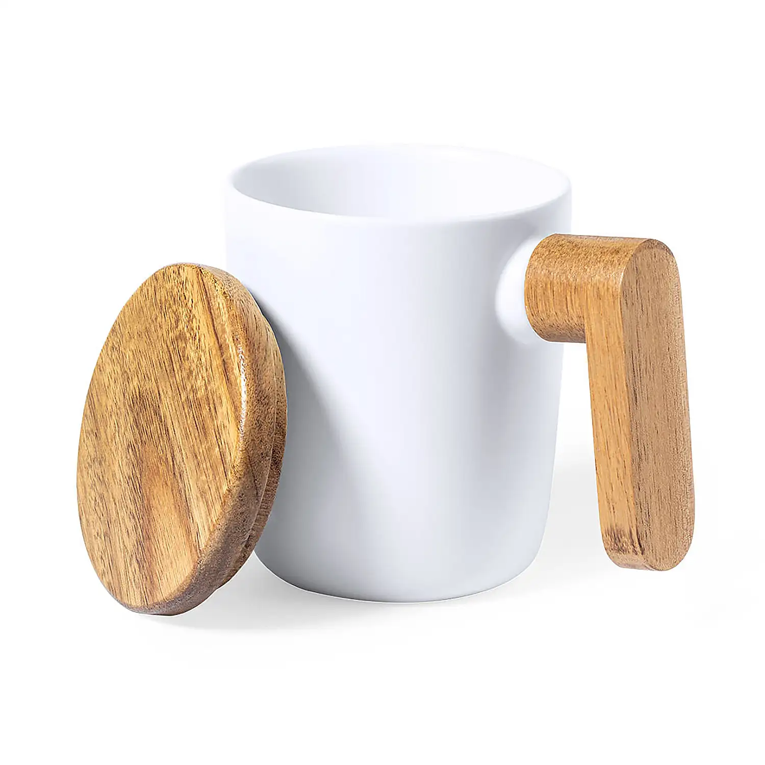 Taza 350 ml con tapa y asas de madera nature