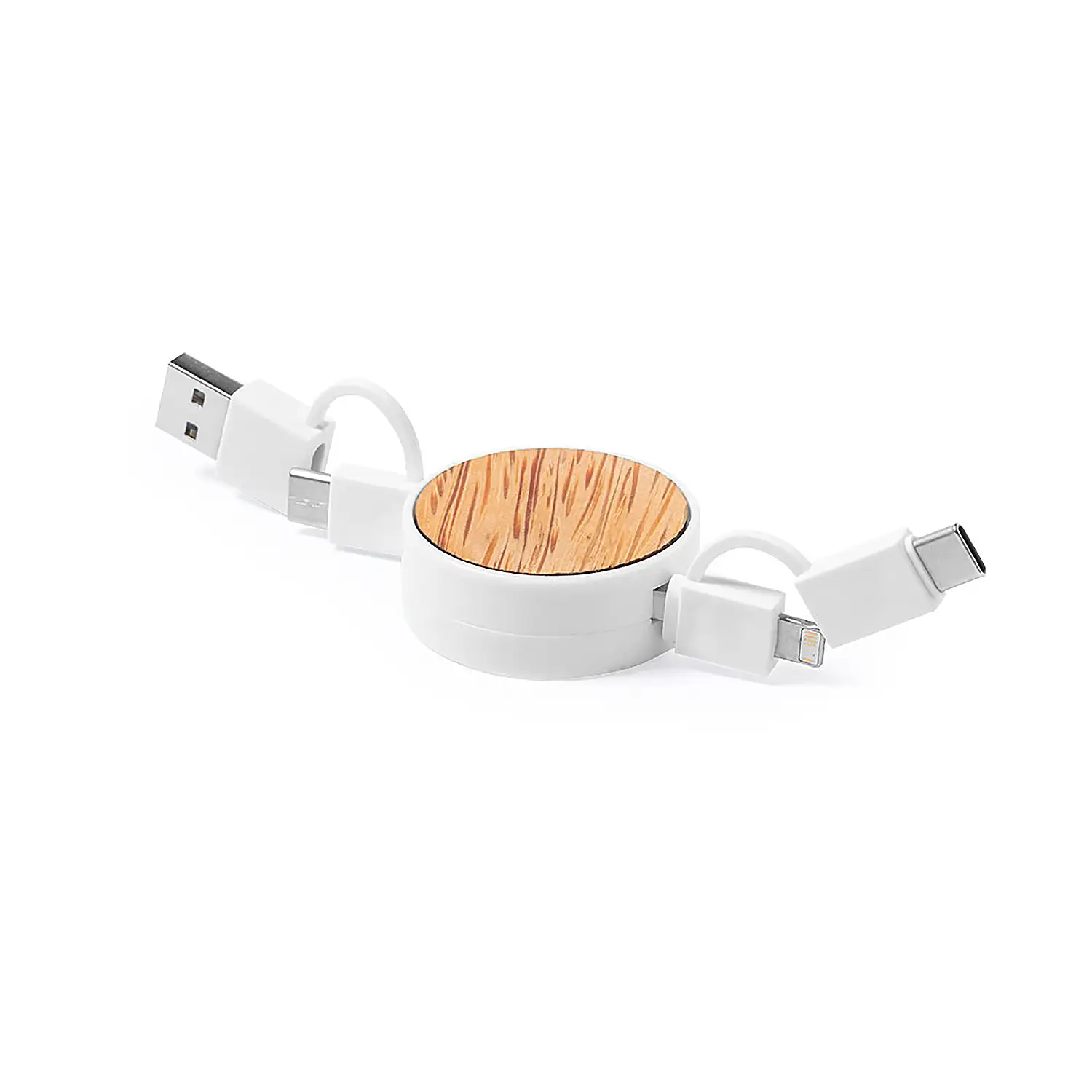 Cable Cargador nature de coco ,datos. Cable Extensible. Conexión Micro USB, Tipo C y Lightning 9V DC 2.1A