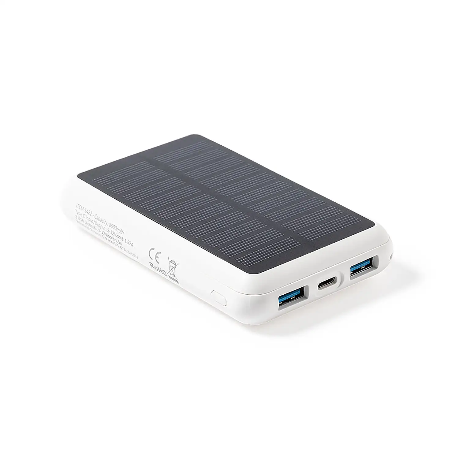 Power Bank solar Inalámbrico 15W. Magnético. 8000 mAh. 2 Salidas USB y 1 Tipo C. Entrada Tipo C