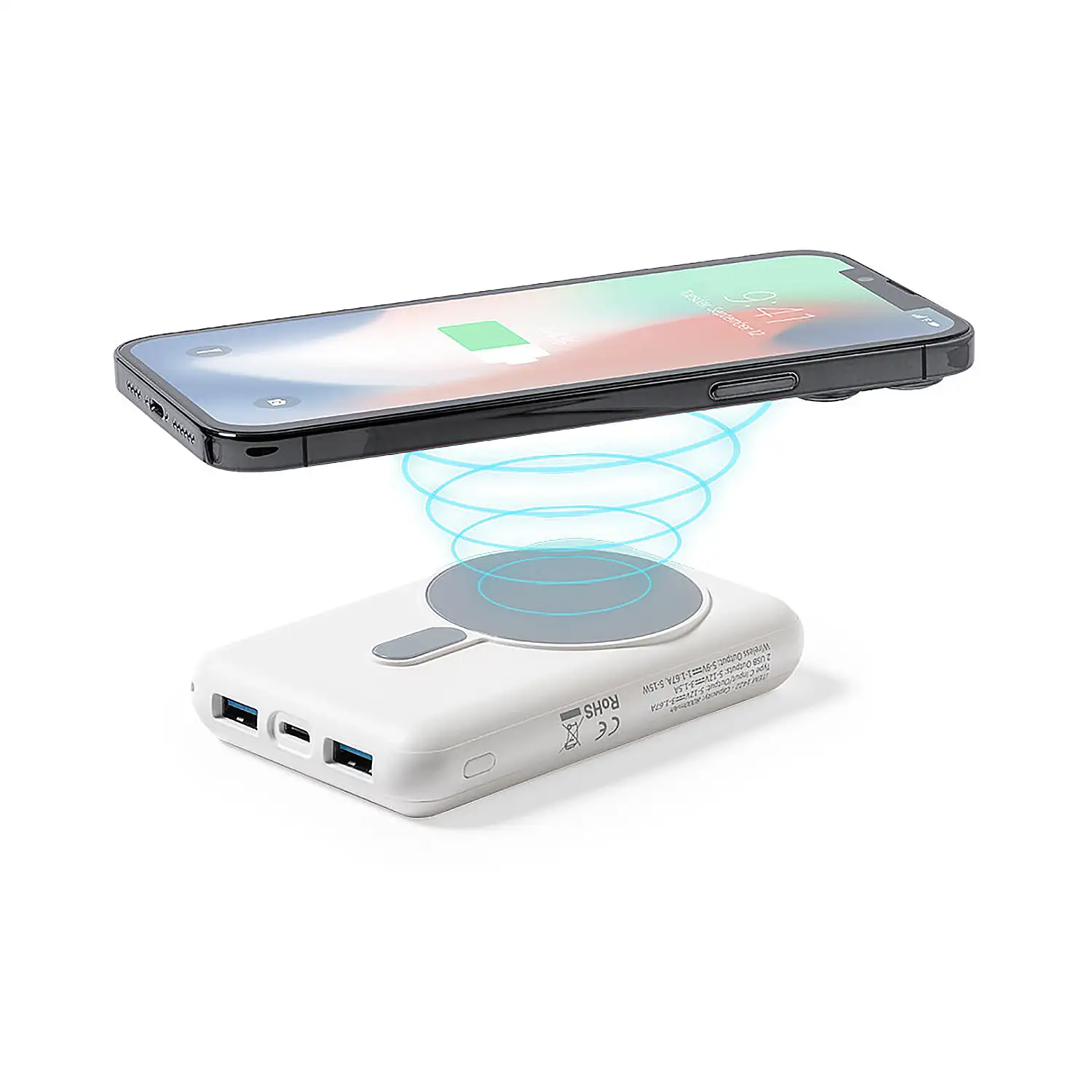 Power Bank solar Inalámbrico 15W. Magnético. 8000 mAh. 2 Salidas USB y 1 Tipo C. Entrada Tipo C
