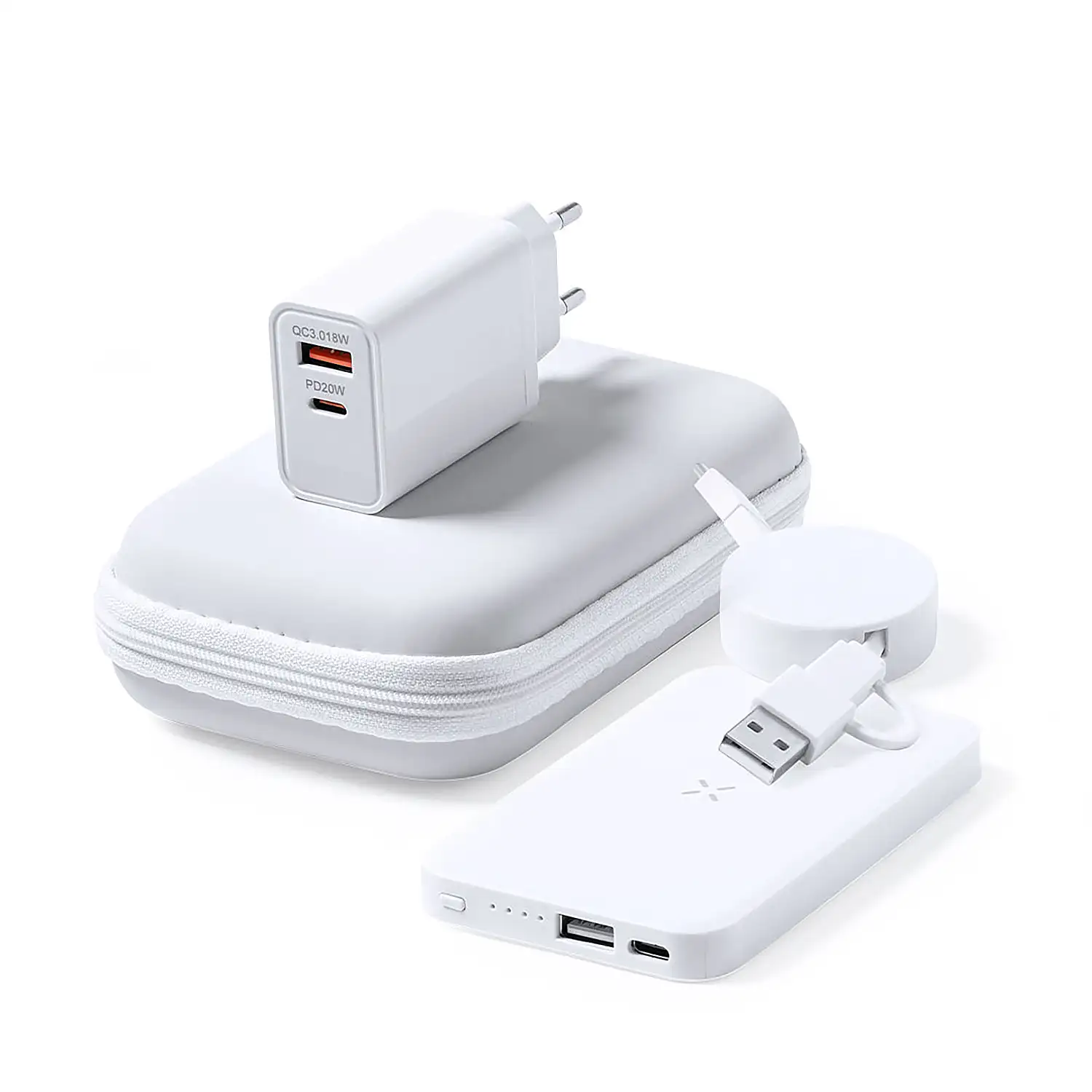 Set Power Bank Cable Cargador Apto .Micro USB, Tipo C y Lightning 9V DC 2.1A