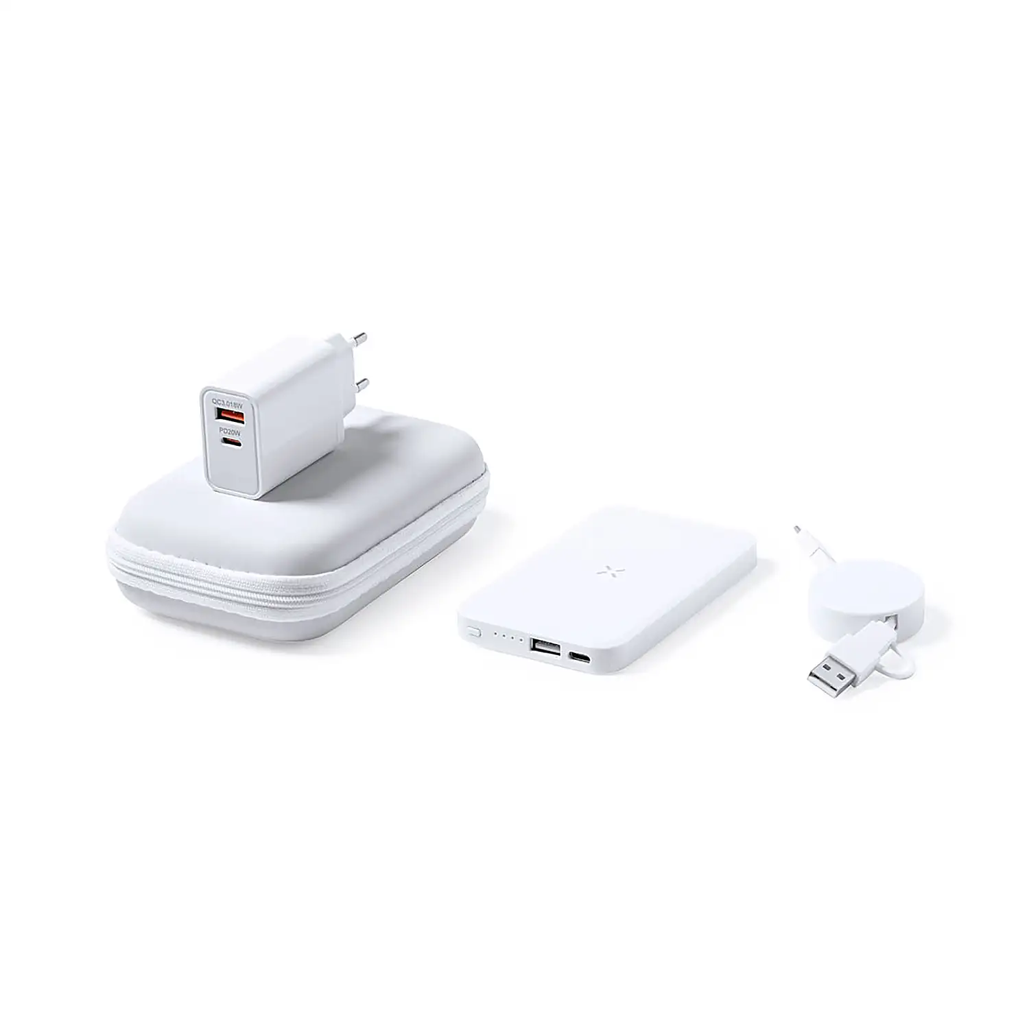 Set Power Bank Cable Cargador Apto .Micro USB, Tipo C y Lightning 9V DC 2.1A