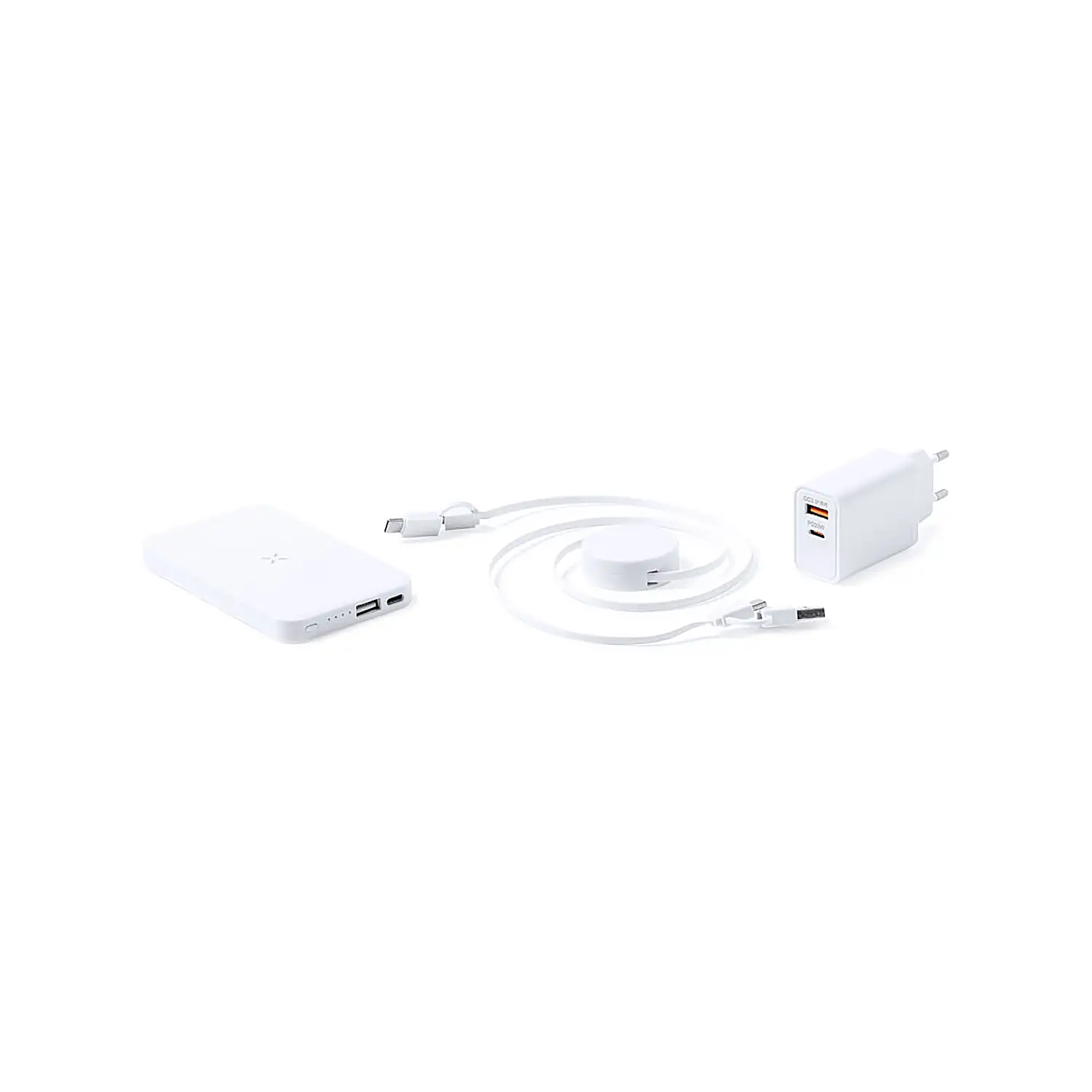 Set Power Bank Cable Cargador Apto .Micro USB, Tipo C y Lightning 9V DC 2.1A