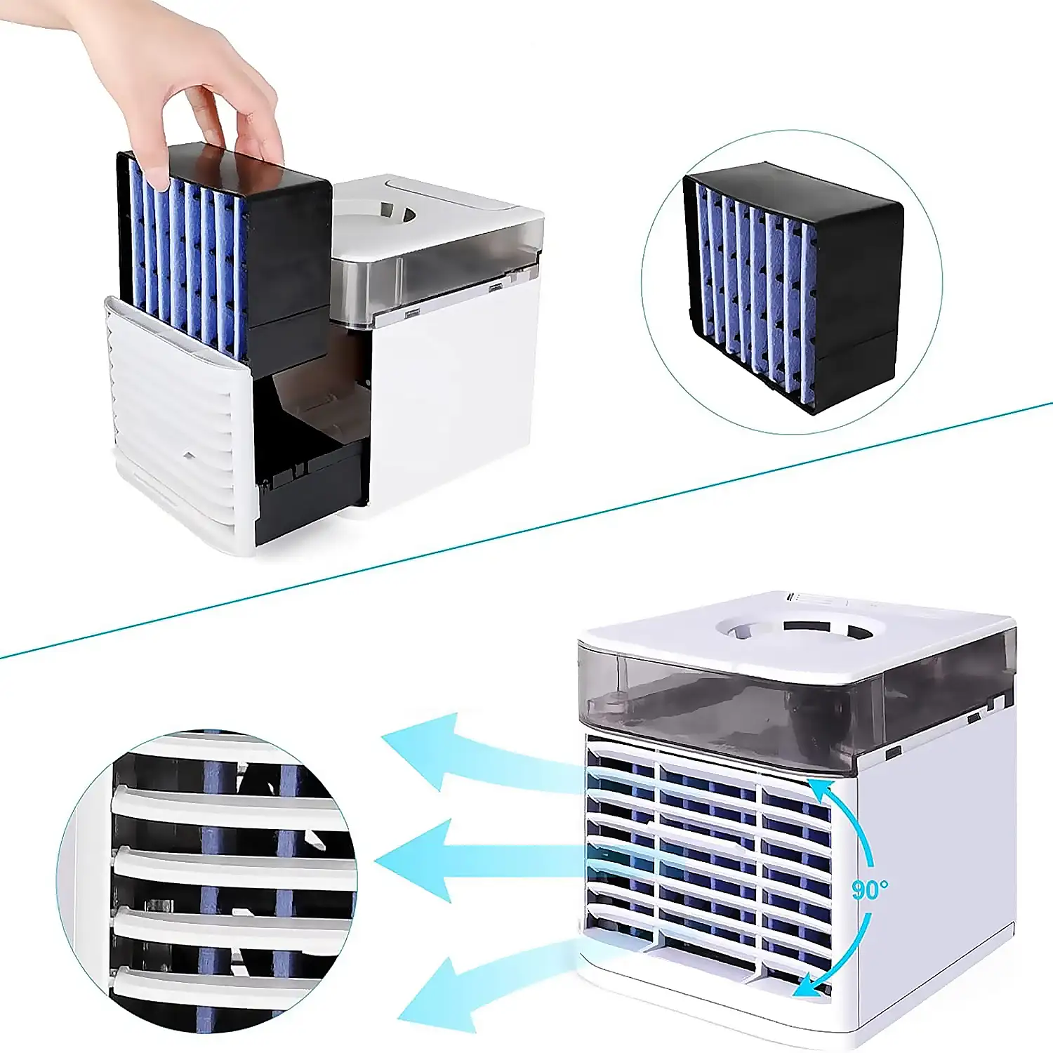 Mini aire acondicionado portátil. Con luces LED y 3 niveles de intensidad.