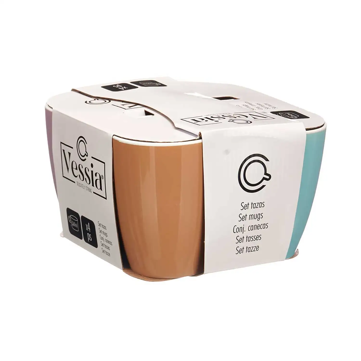 Set de 4 tazas de loza con 360ml de capacidad.