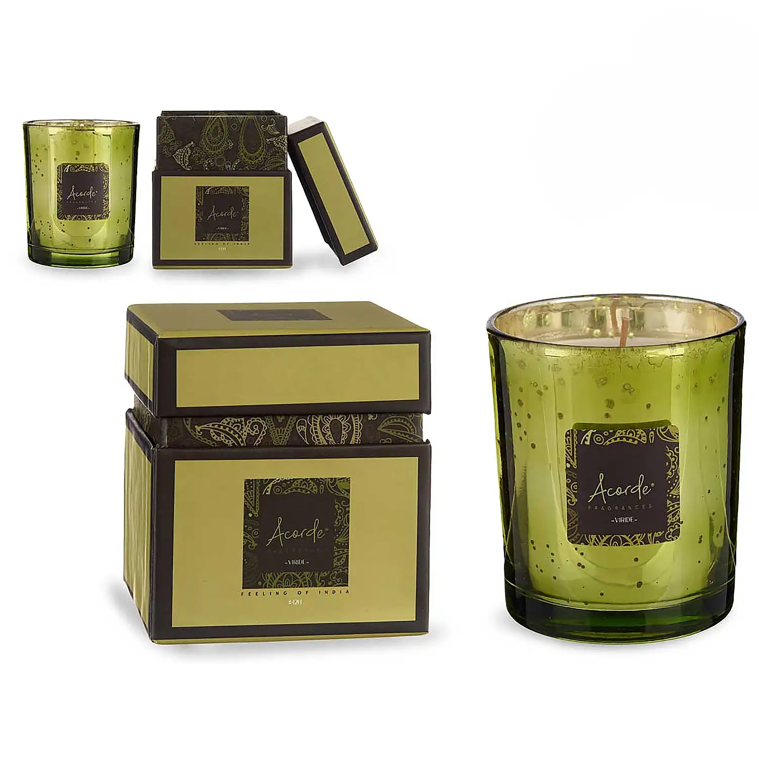Vela perfumada en tarro con caja, olor a té verde lima.