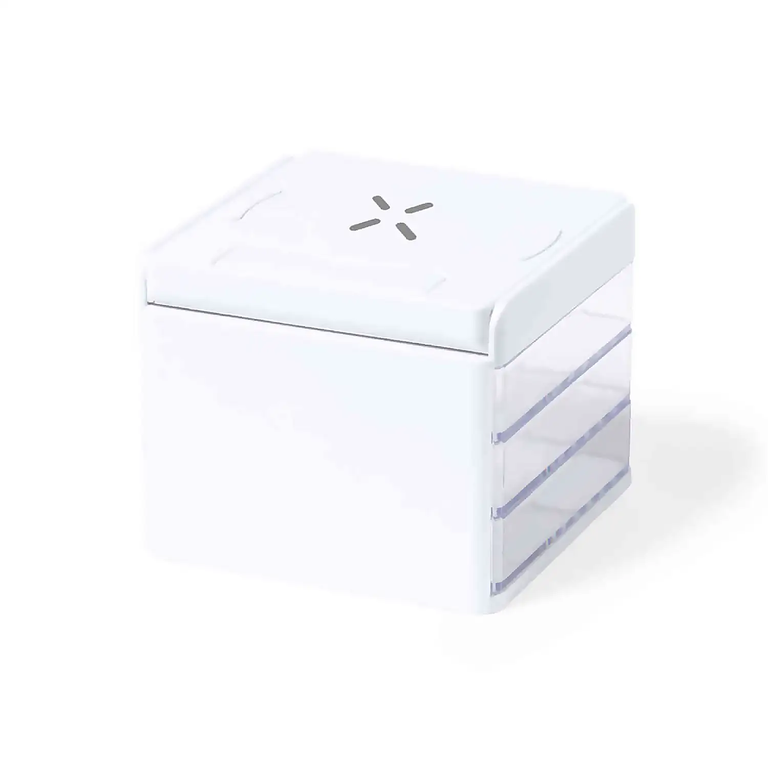 Cargador inlámbrico Macky 10W, con organizador, 3 cajones. Soporte para smartphone inclinable.