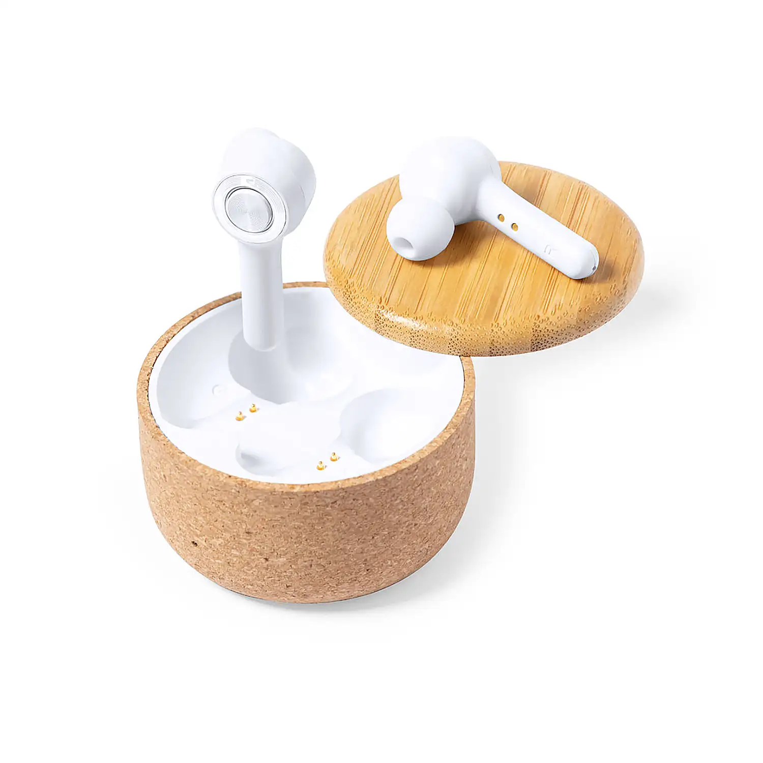 Auriculares nature corcho y bambú Bluetooth. Batería 30 mAh/ Base Carga 300 mAh.