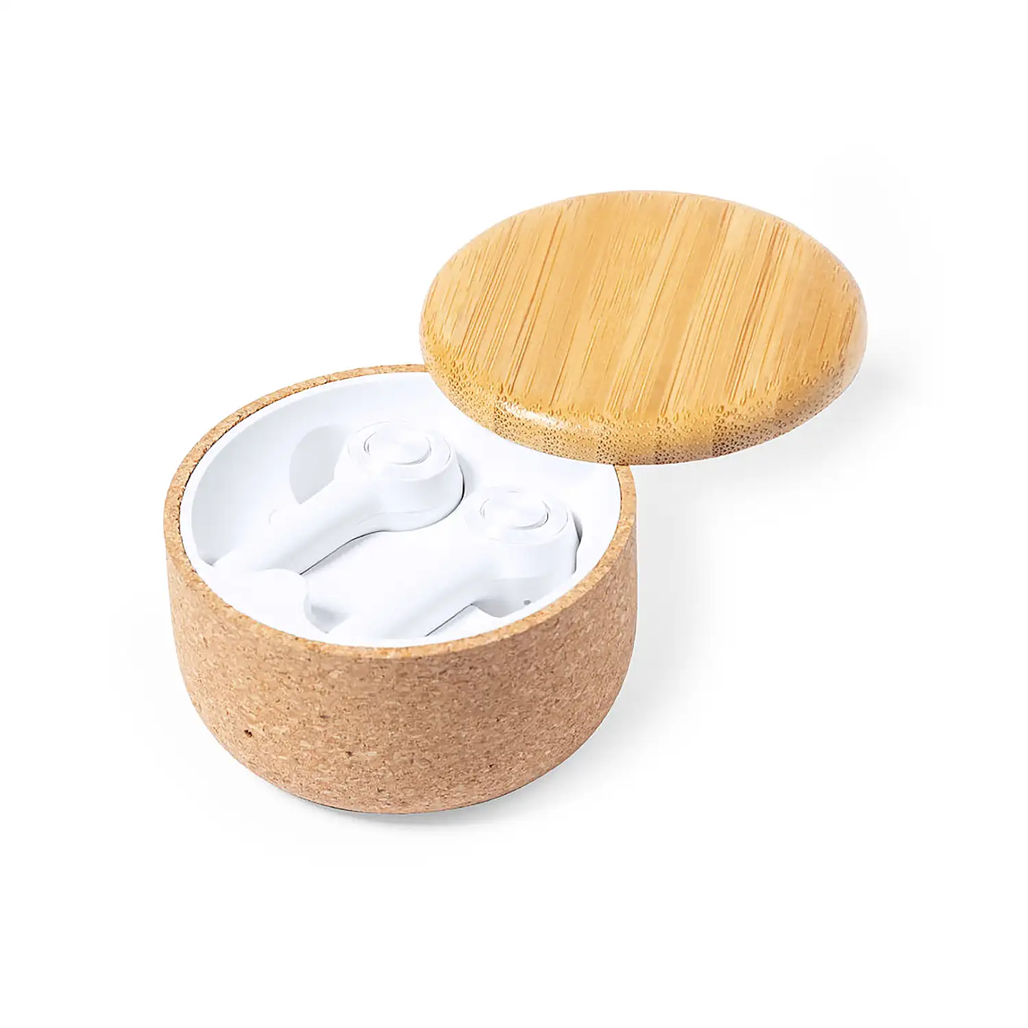 Auriculares nature corcho y bambú Bluetooth. Batería 30 mAh/ Base Carga 300 mAh.