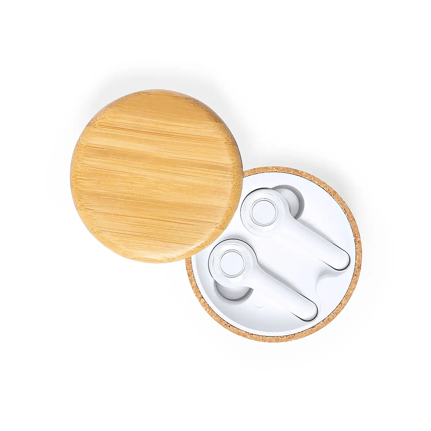 Auriculares nature corcho y bambú Bluetooth. Batería 30 mAh/ Base Carga 300 mAh.