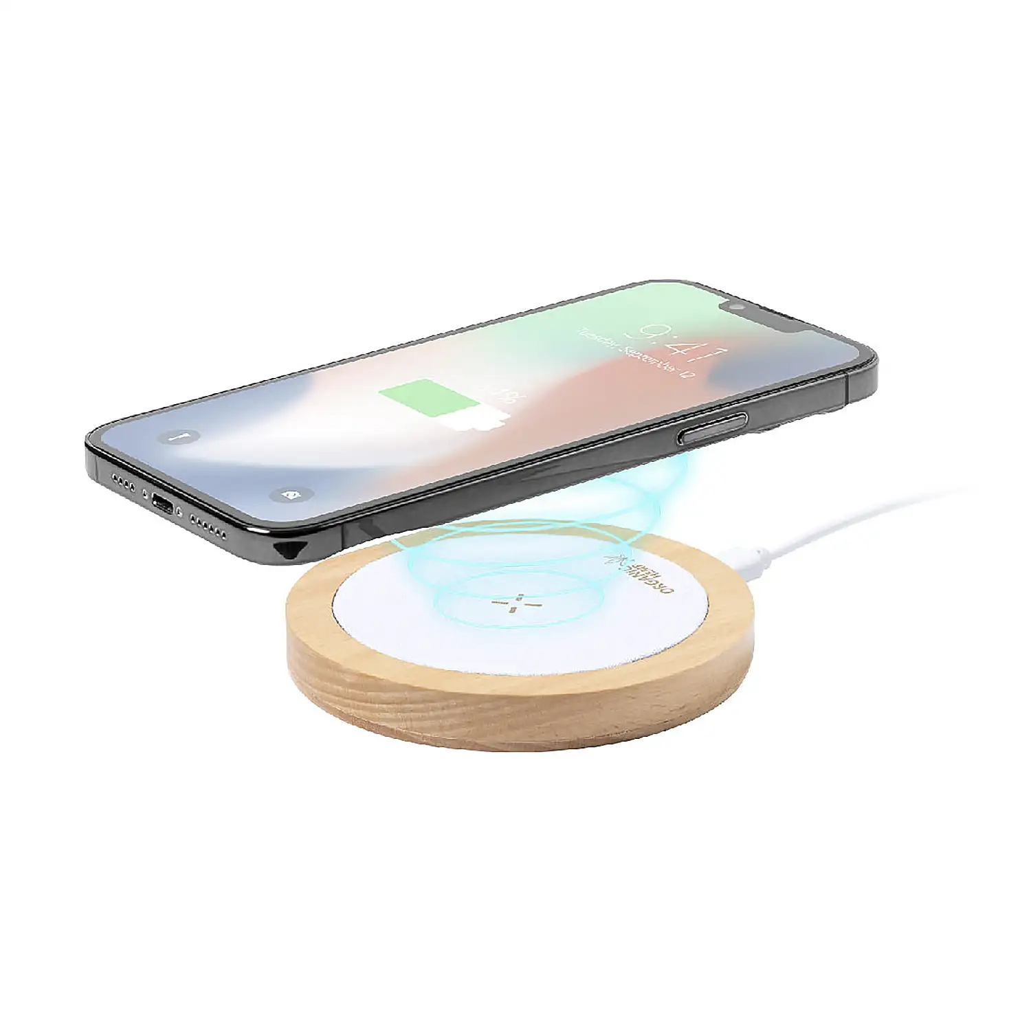 Cargador organic cáñamo y madera. Inalámbrico 15W carga rápida.