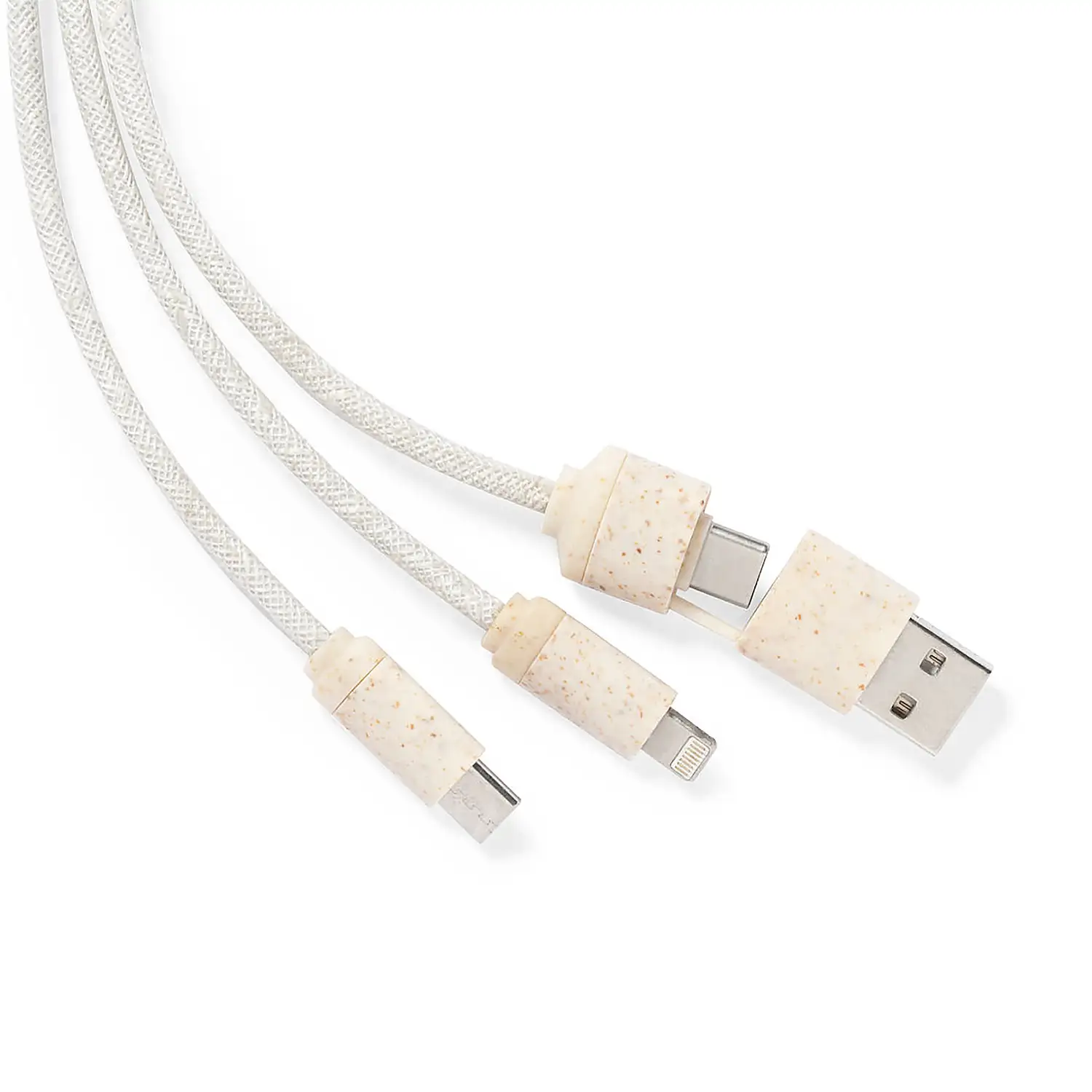 Cable Cargador organic madera. Micro USB, Tipo C y Lightning 5V DC 2.4A