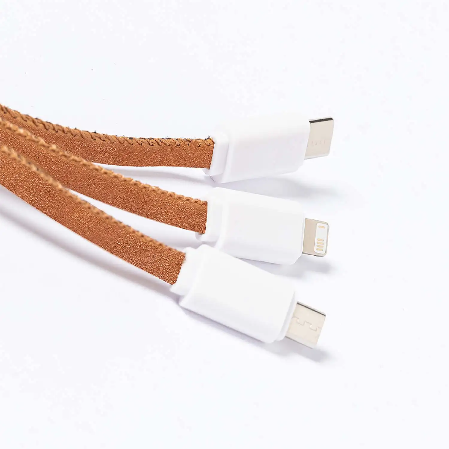 Cable Cargador RABS y cuero .Cable Extensible. Conexión Micro USB, Tipo C y Lightning 5V DC 2.4A