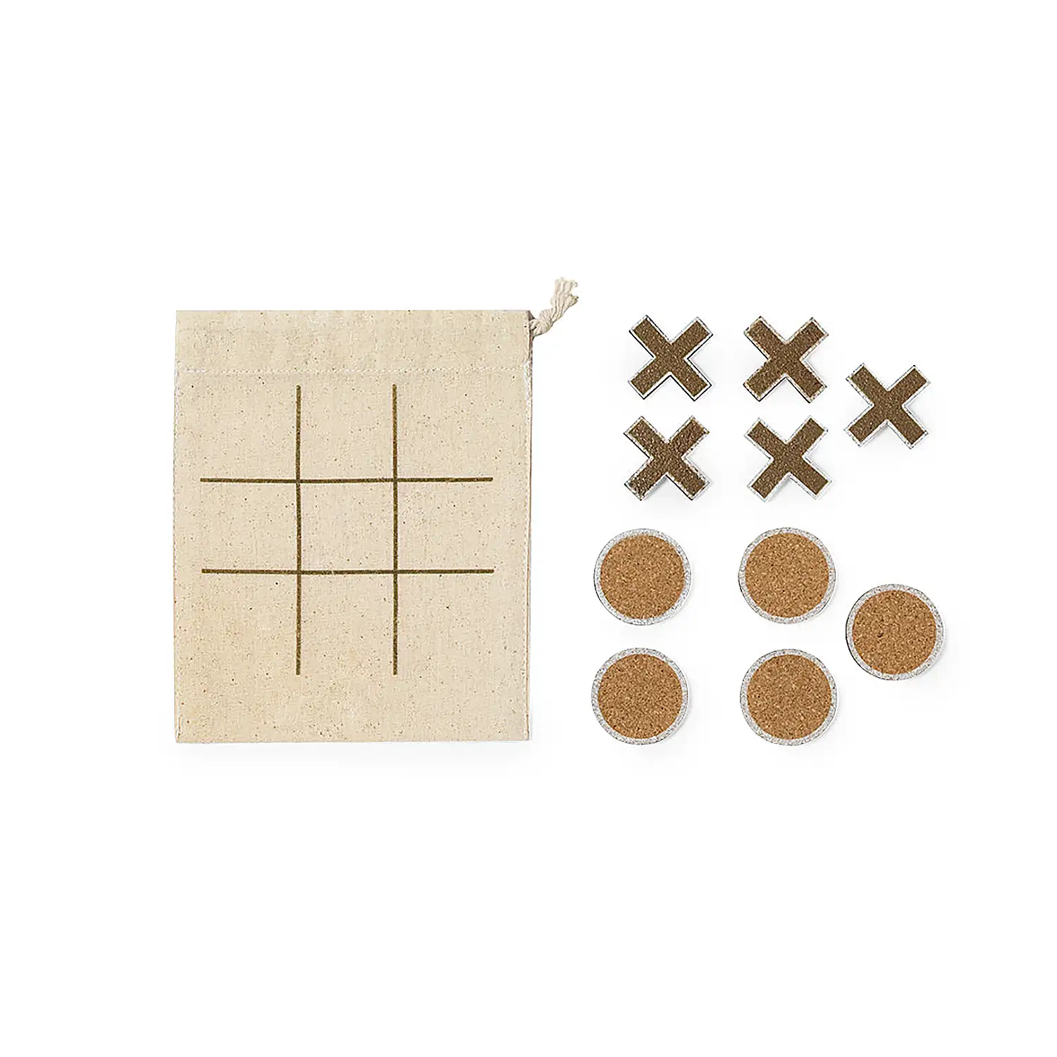 Juego tres en raya 10 piezas nature corcho .Funda Algodón
