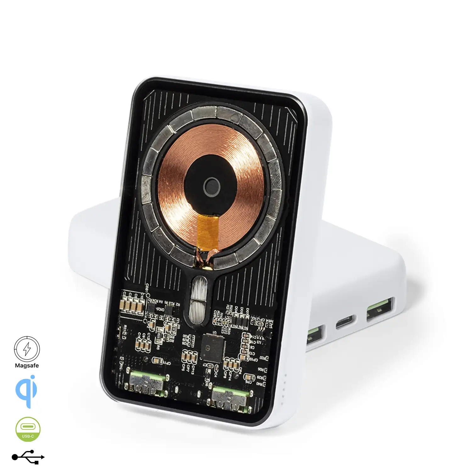 Powerbank  inalámbrico Bramson de 15W Magsafe magnético de 5.000 mAh. Salida USB-C + USB.