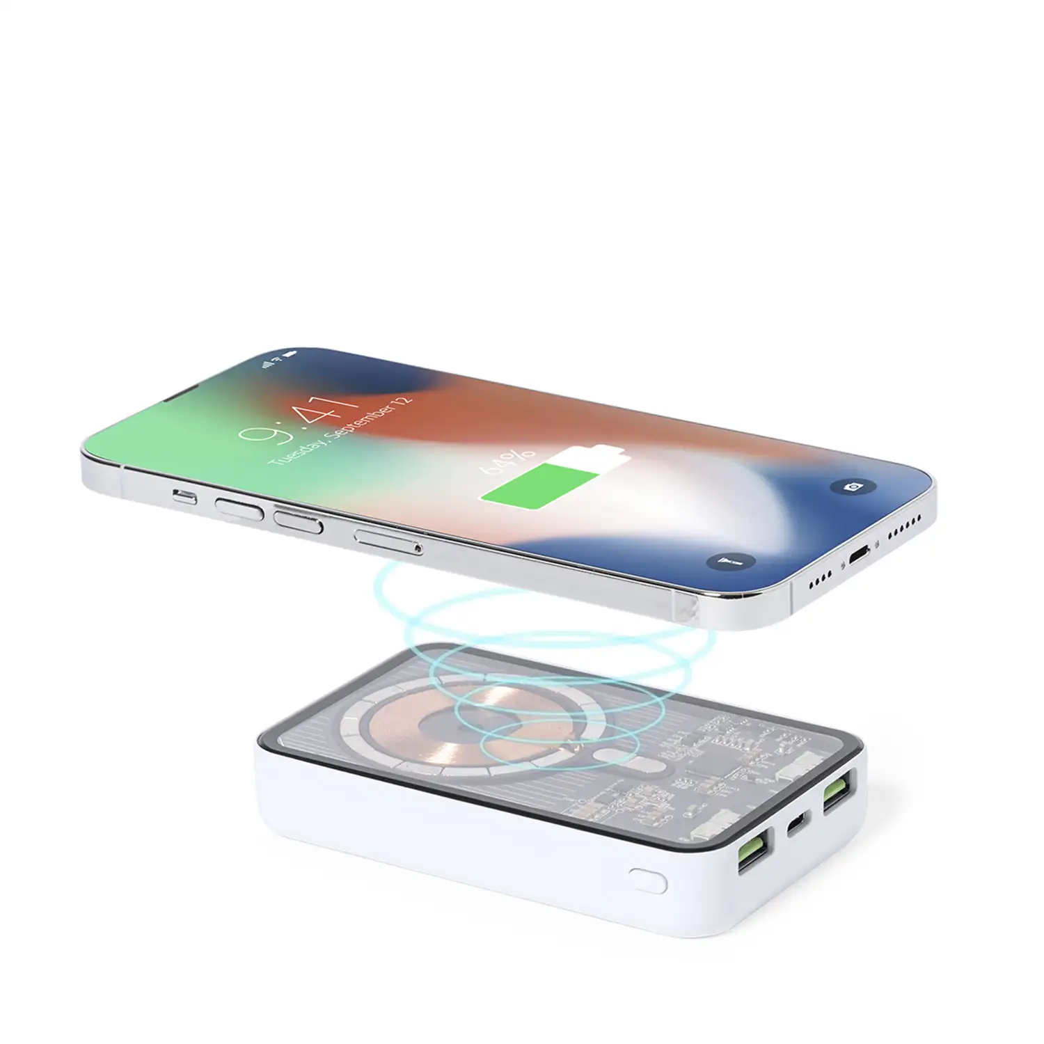 Powerbank  inalámbrico Bramson de 15W Magsafe magnético de 5.000 mAh. Salida USB-C + USB.