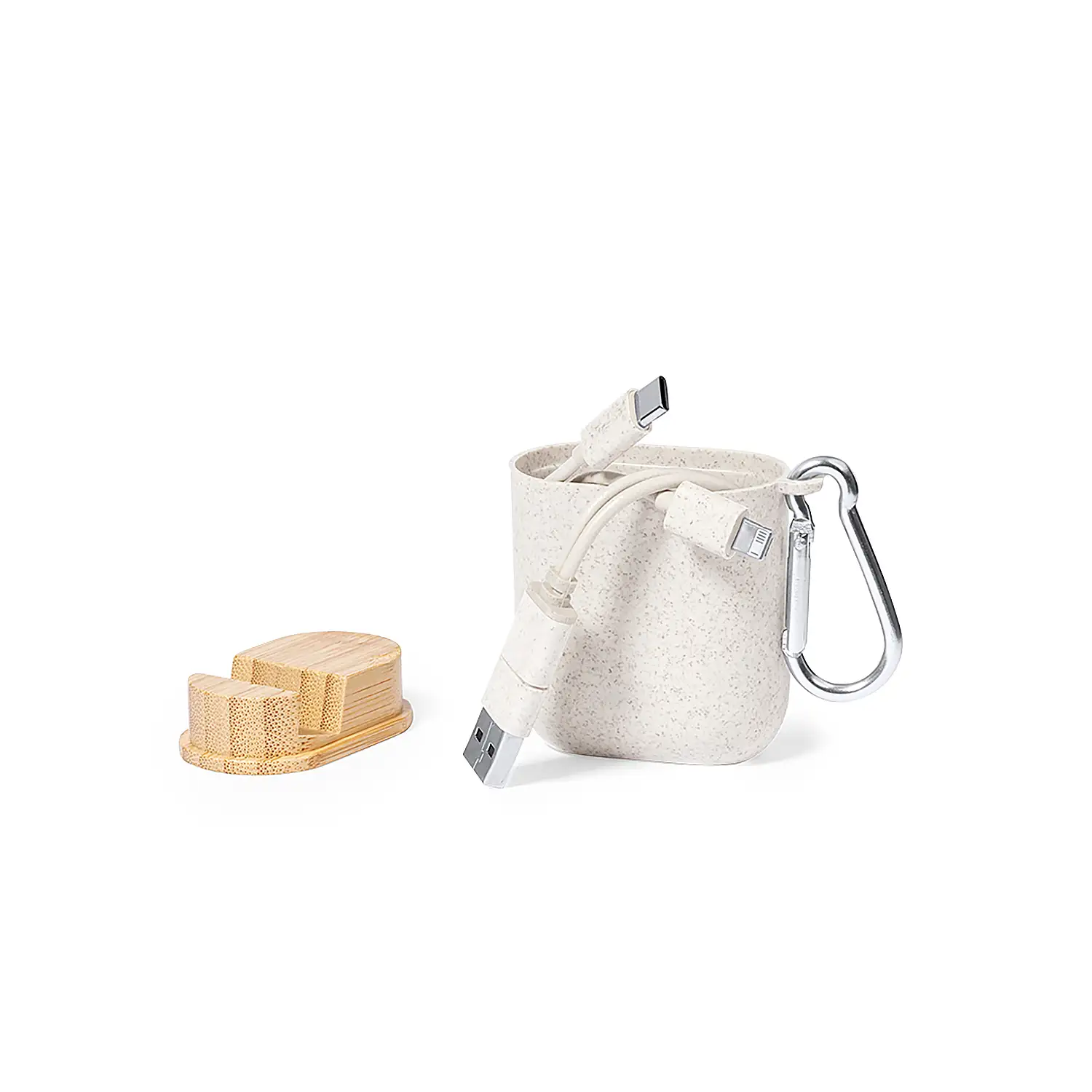 Cable cargador triple con caja caña de trigo :Micro USB, Tipo C y Lightning 5V DC 2.4A
