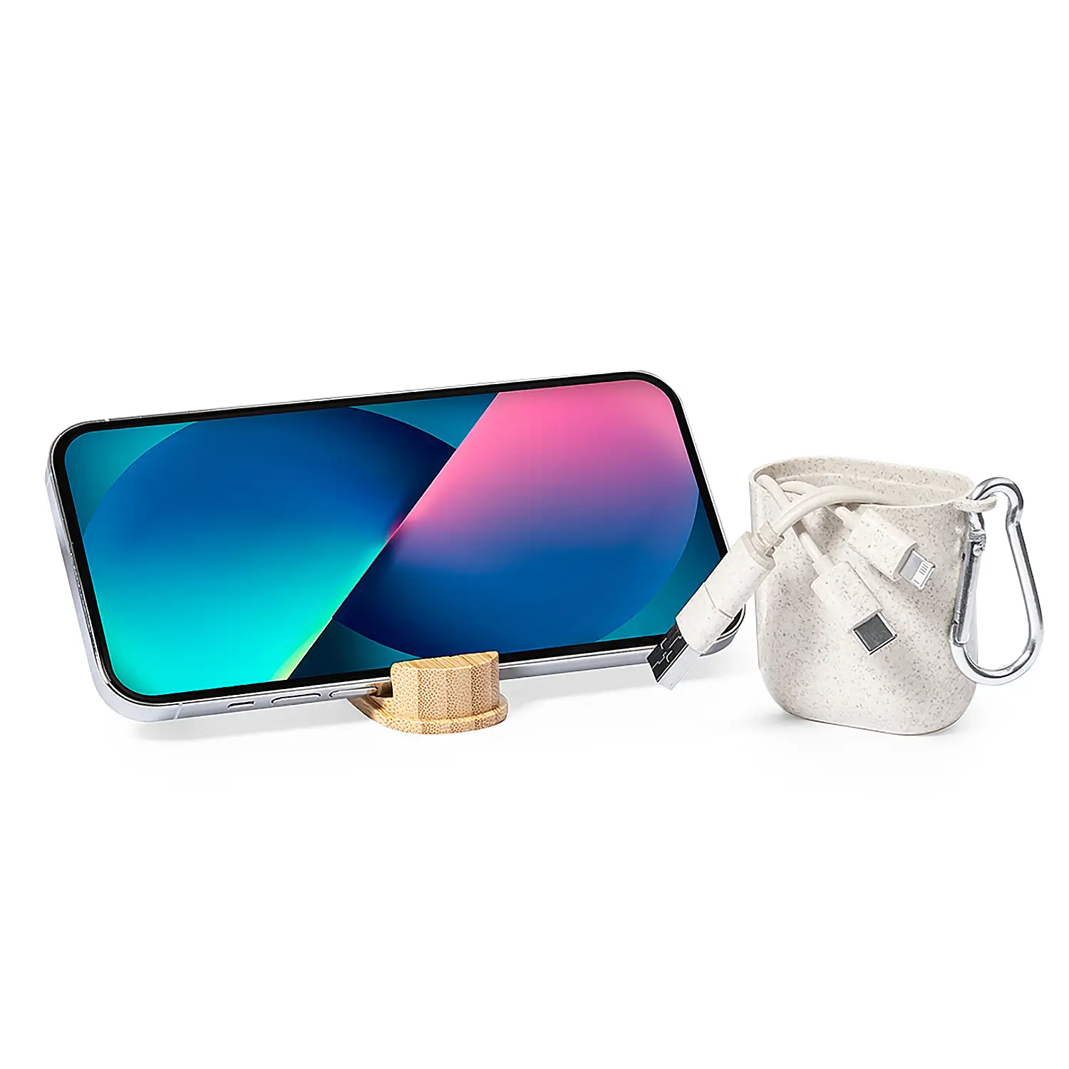 Cable cargador triple con caja caña de trigo :Micro USB, Tipo C y Lightning 5V DC 2.4A