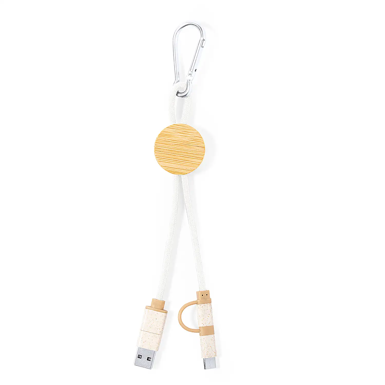 Cable cargador triple nature bambú :Micro USB, Tipo C y Lightning 5V DC 2.4A