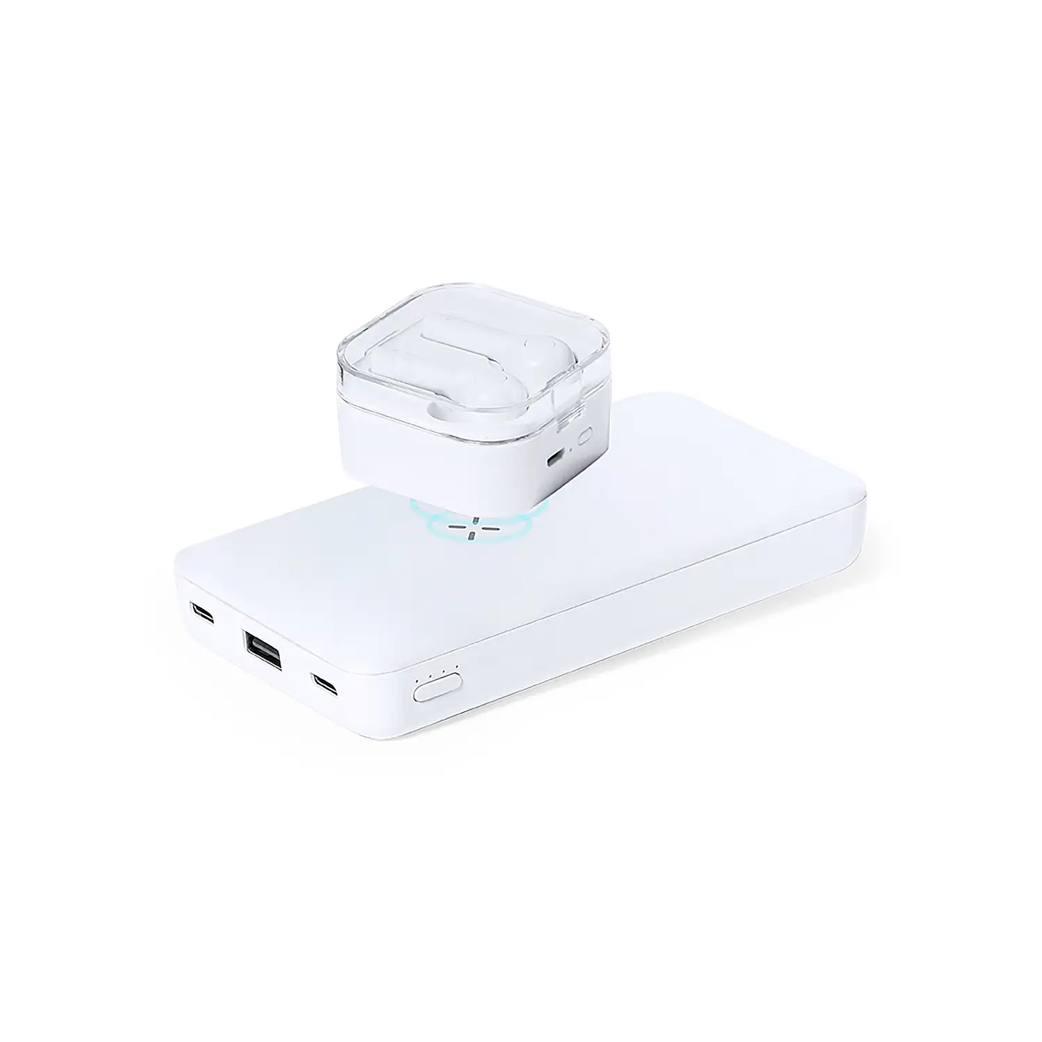 Power Bank Inalámbrico 15W. 5000 mAh. 1 Salida USB y 2 Tipo C. 2 Entradas Tipo C