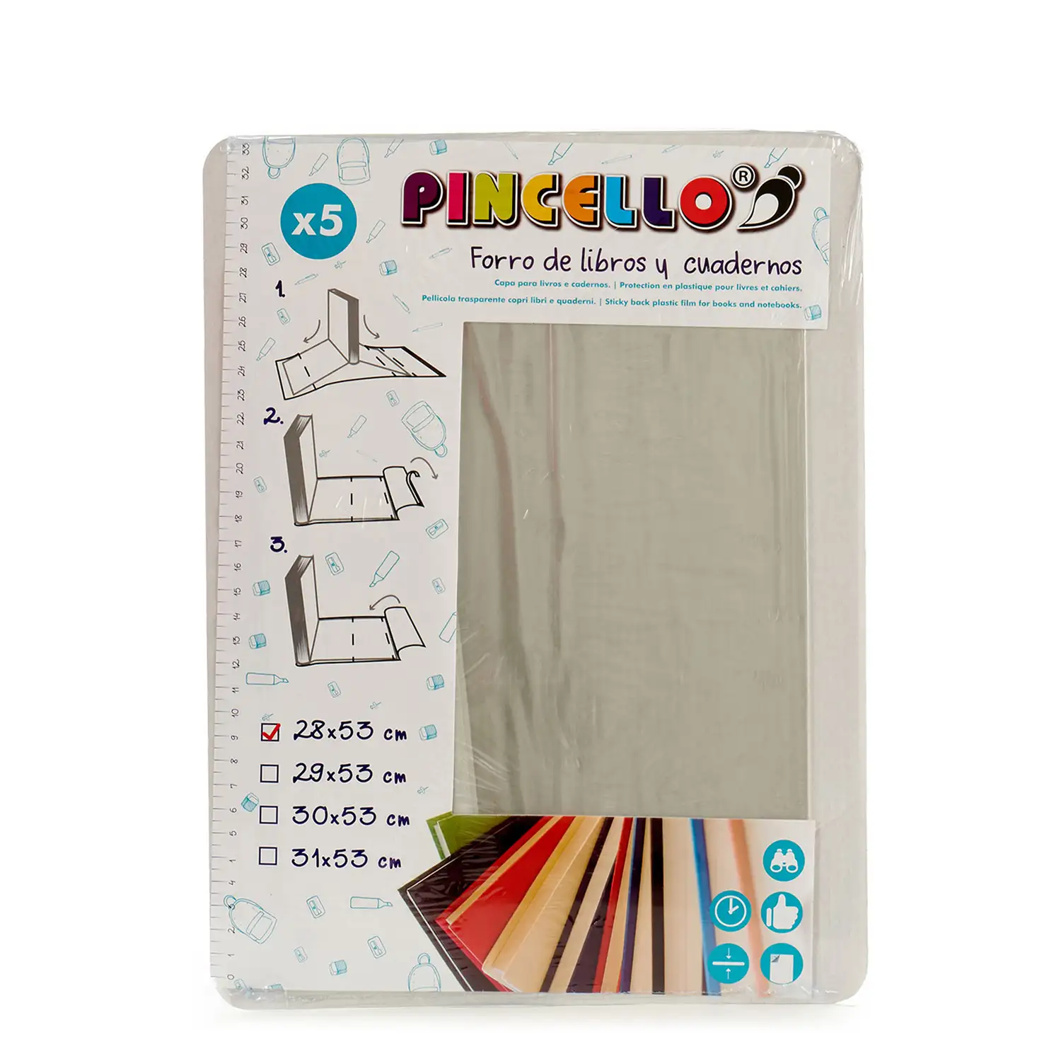 JGO 5 FORRO DE LIBROS ADHESIVO 28X53CM