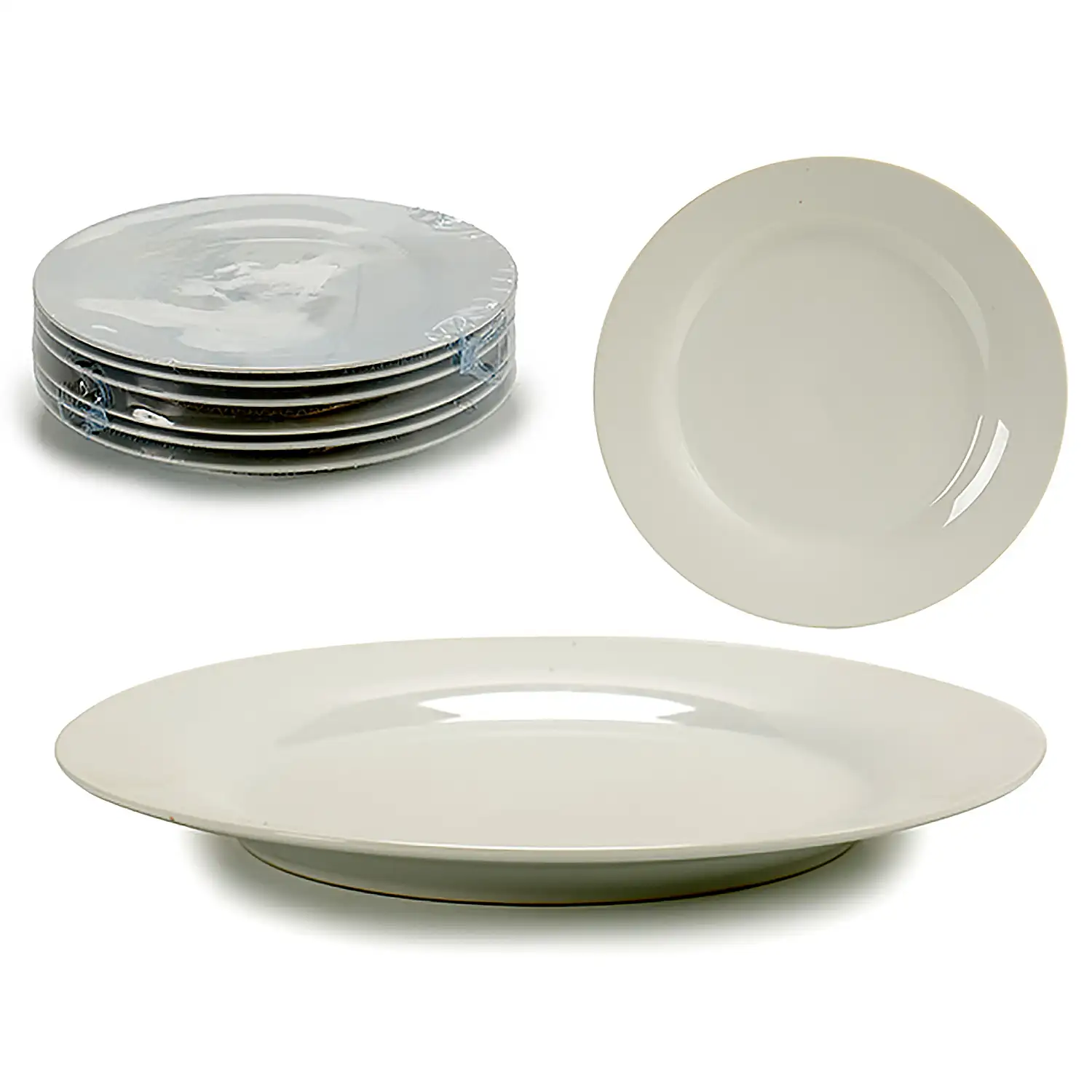Set de 6 platos llanos de porcelana 24,5 cm.