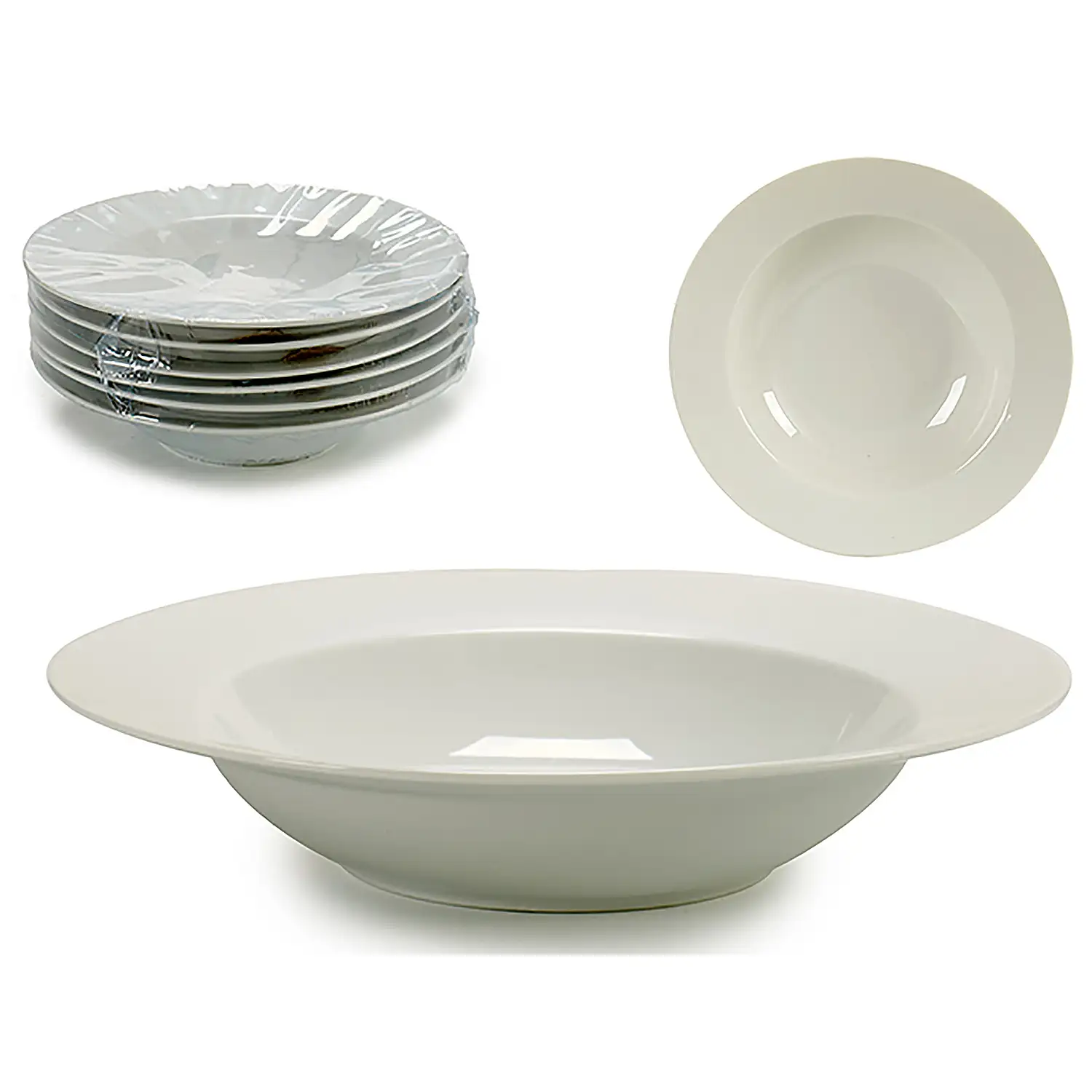Set de 6 platos hondos de porcelana. 23 cm.