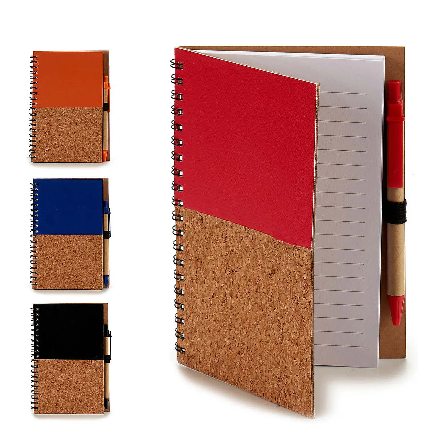 Pack 4 Libretas 12,5x18 cm con tapa de madera. Surtido 4 colores.