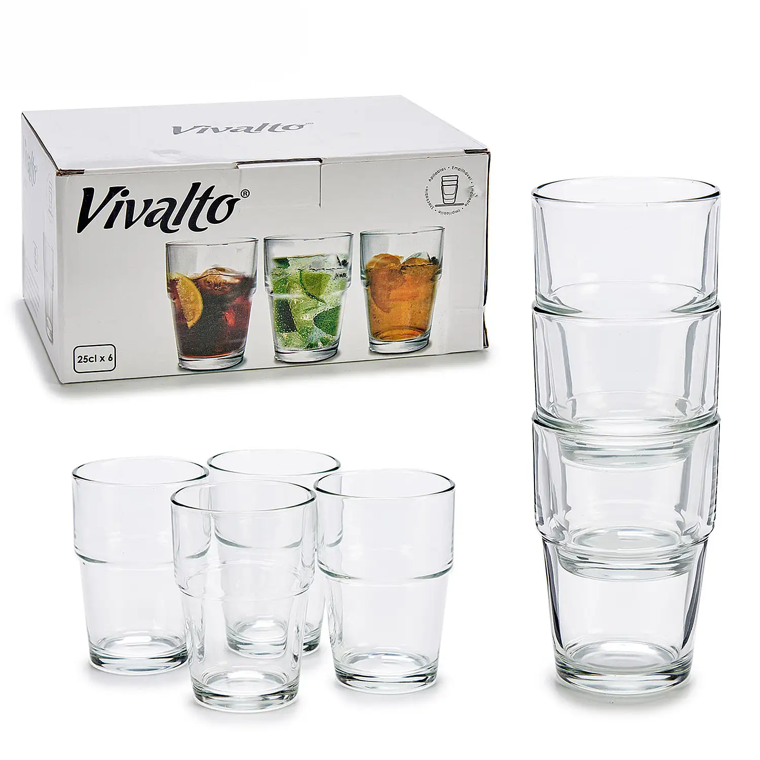 Set de 6 vasos apilables 25 cl.