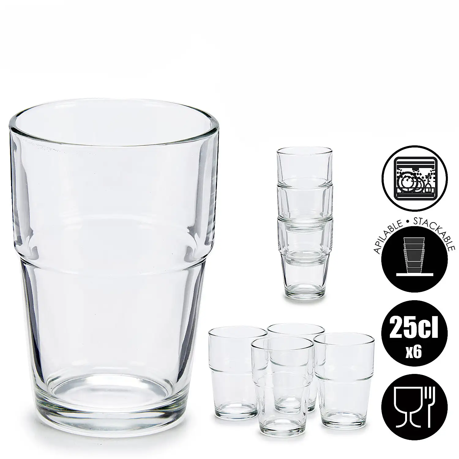 Set de 6 vasos apilables 25 cl.