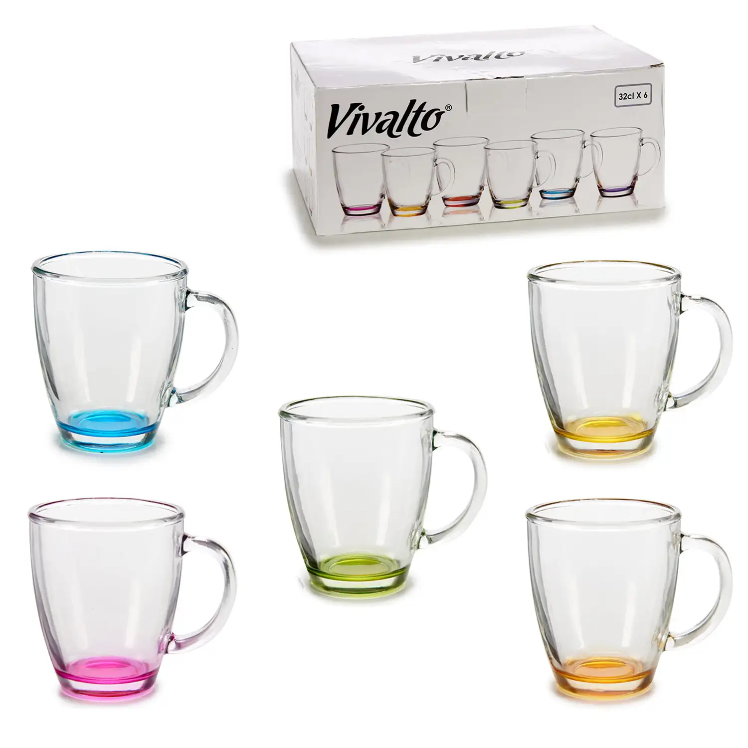 Set de 6 tazas con base de color de 26xcl. Surtido 6 colores.