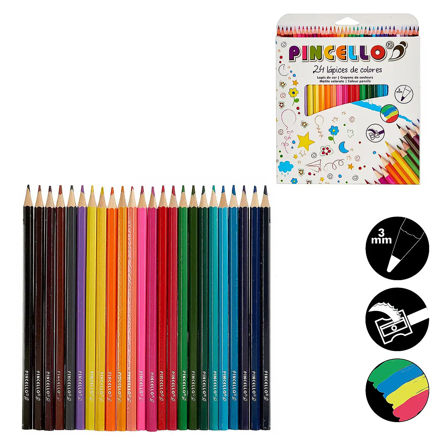 Set de 24 lápices de colores.