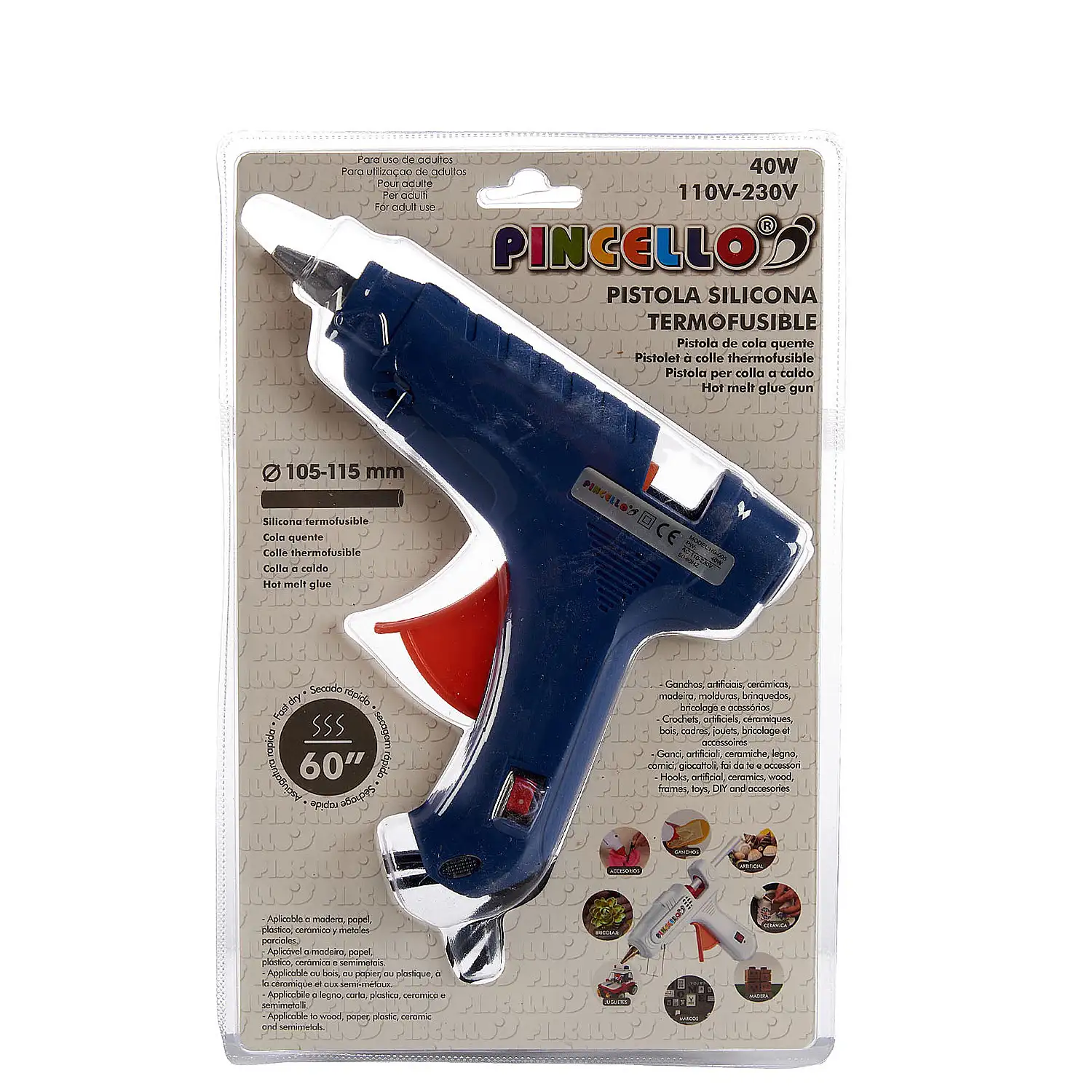 Pistola de silicona termofusible. 2 colores aleatorios.