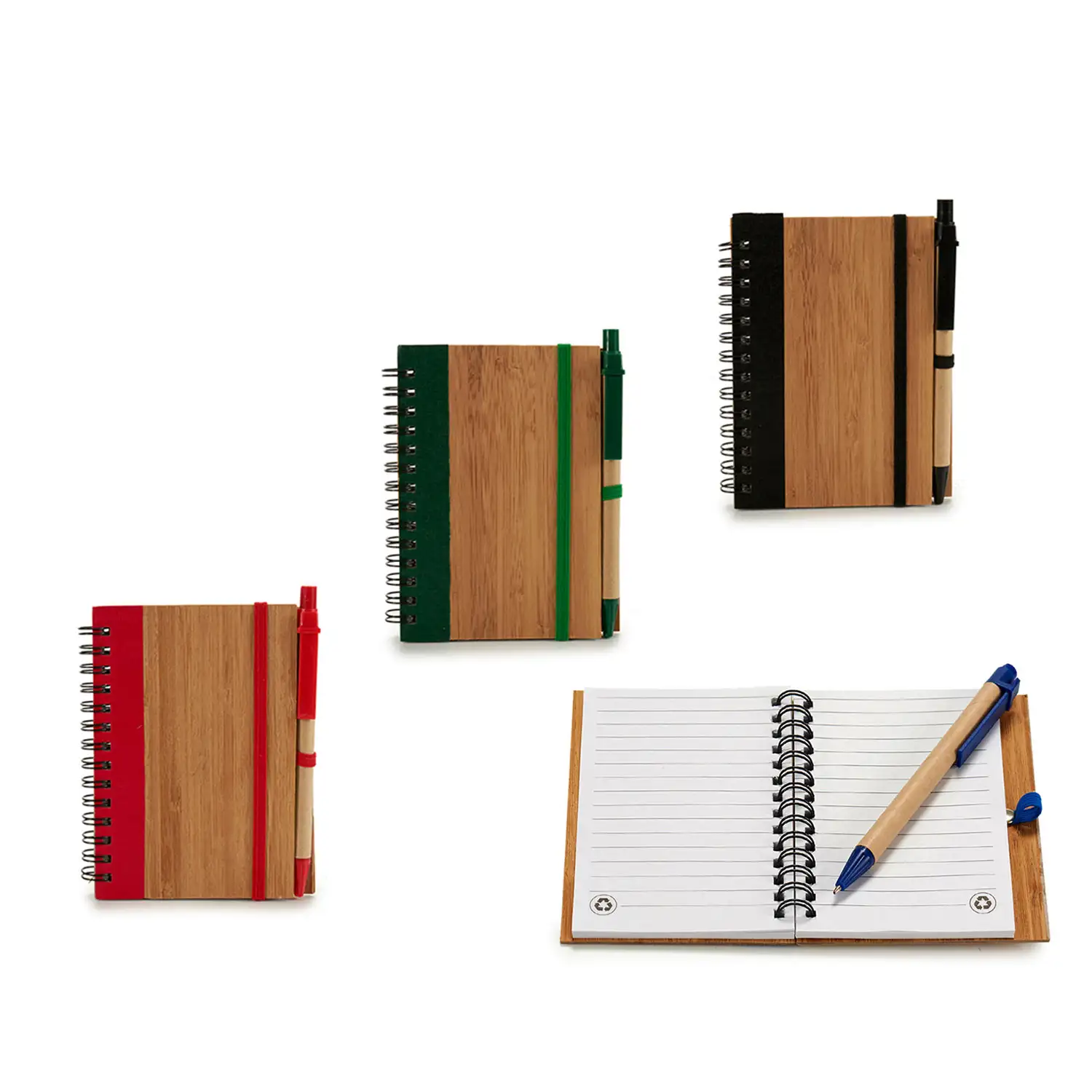 PACK 4 LIBRETAS BAMBU GOMA LISA Y BOLI 13X10CM SURTIDO 4 COLORES.