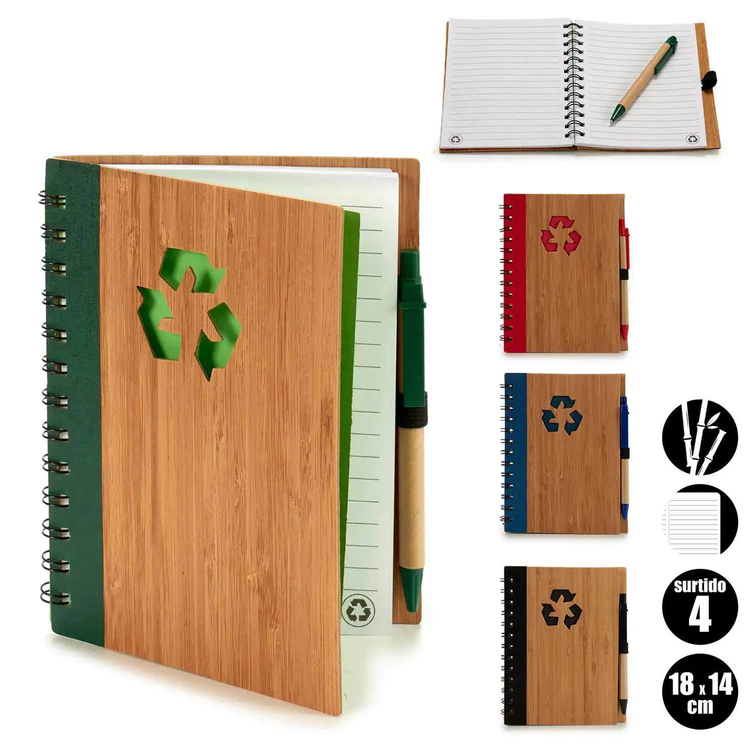 PACK 4 LIBRETAS BAMBU RECICL Y BOLI 18X14CM S4