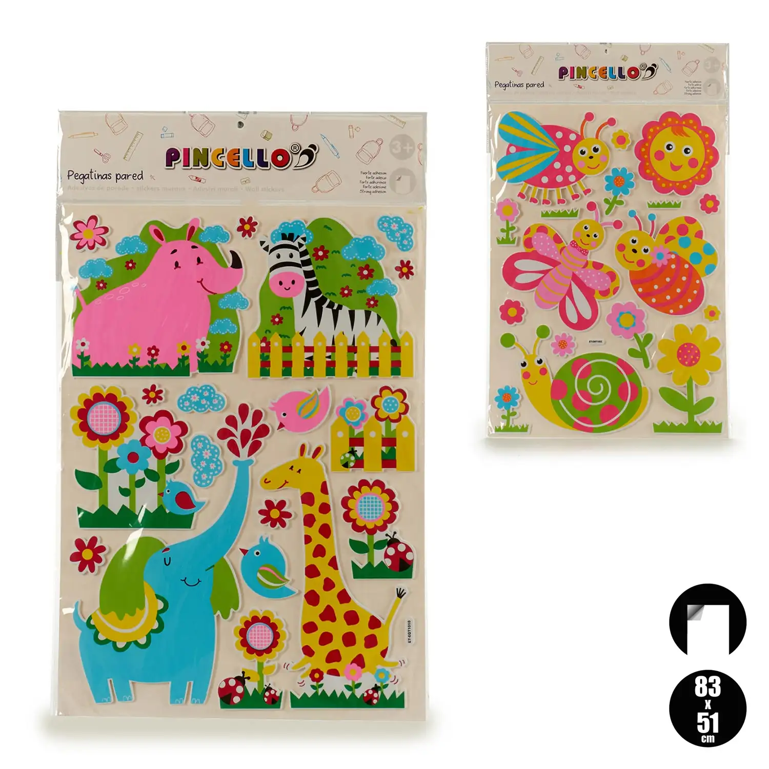 PACK 2 PEGATINAS PARED 83X51CM SURT ANIMALES