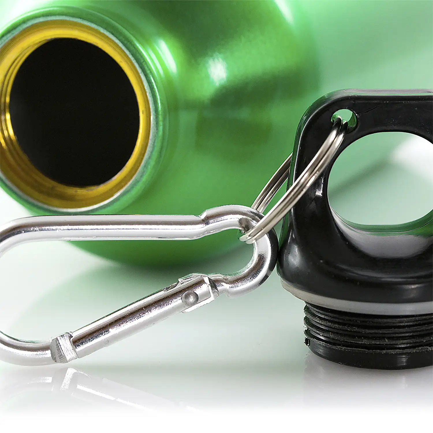 Bidón aluminio 400 ml con tapón seguridad y mosquetón