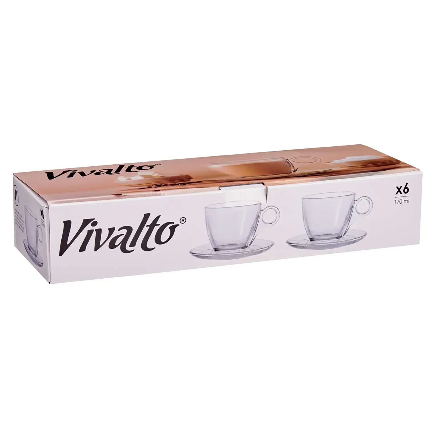 PACK 6 TAZAS VIDRIO CAFE 170ML CON PLATO
