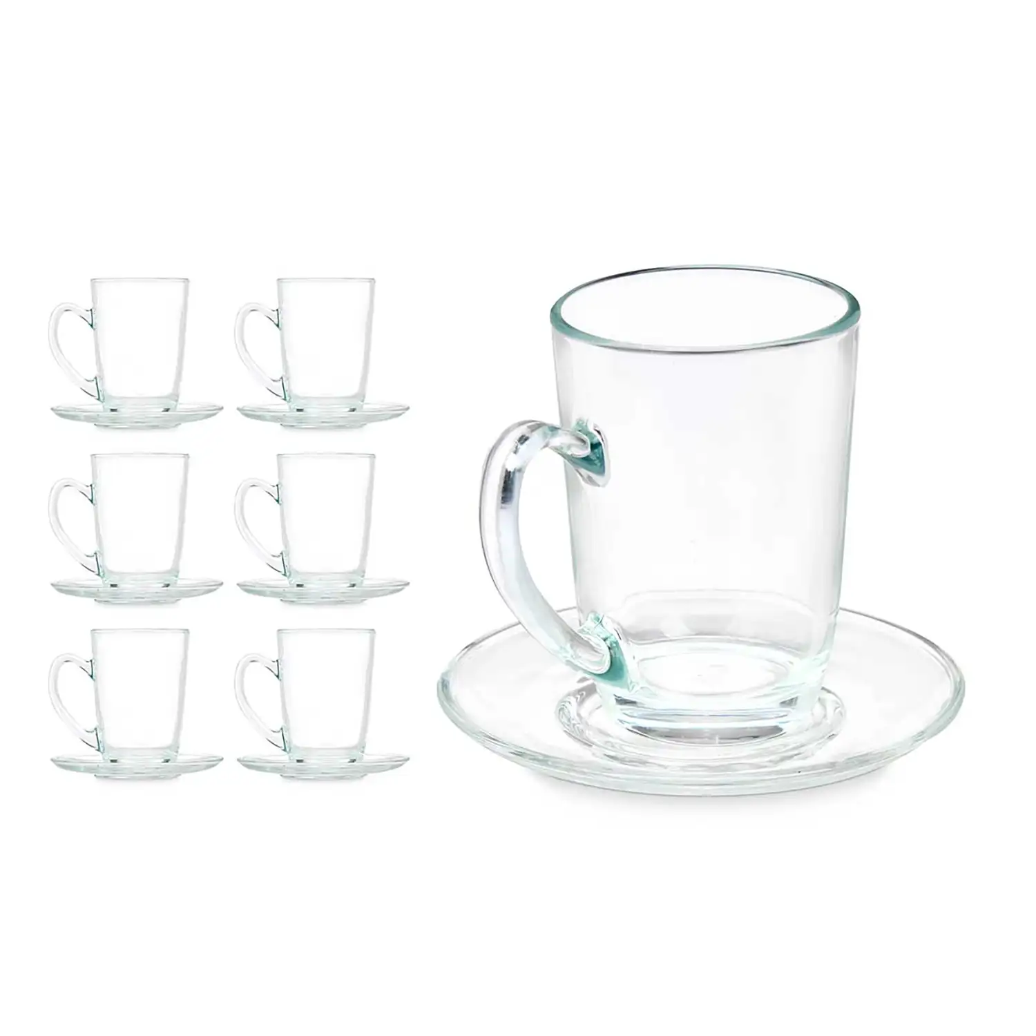 PACK 6 TAZAS VIDRIO CAFE CON LECHE 200ML CON PLATO