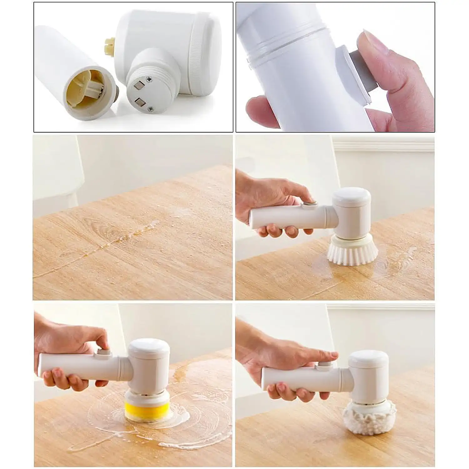 Cepillo de limpieza recargable con 3 cabezales diferentes.